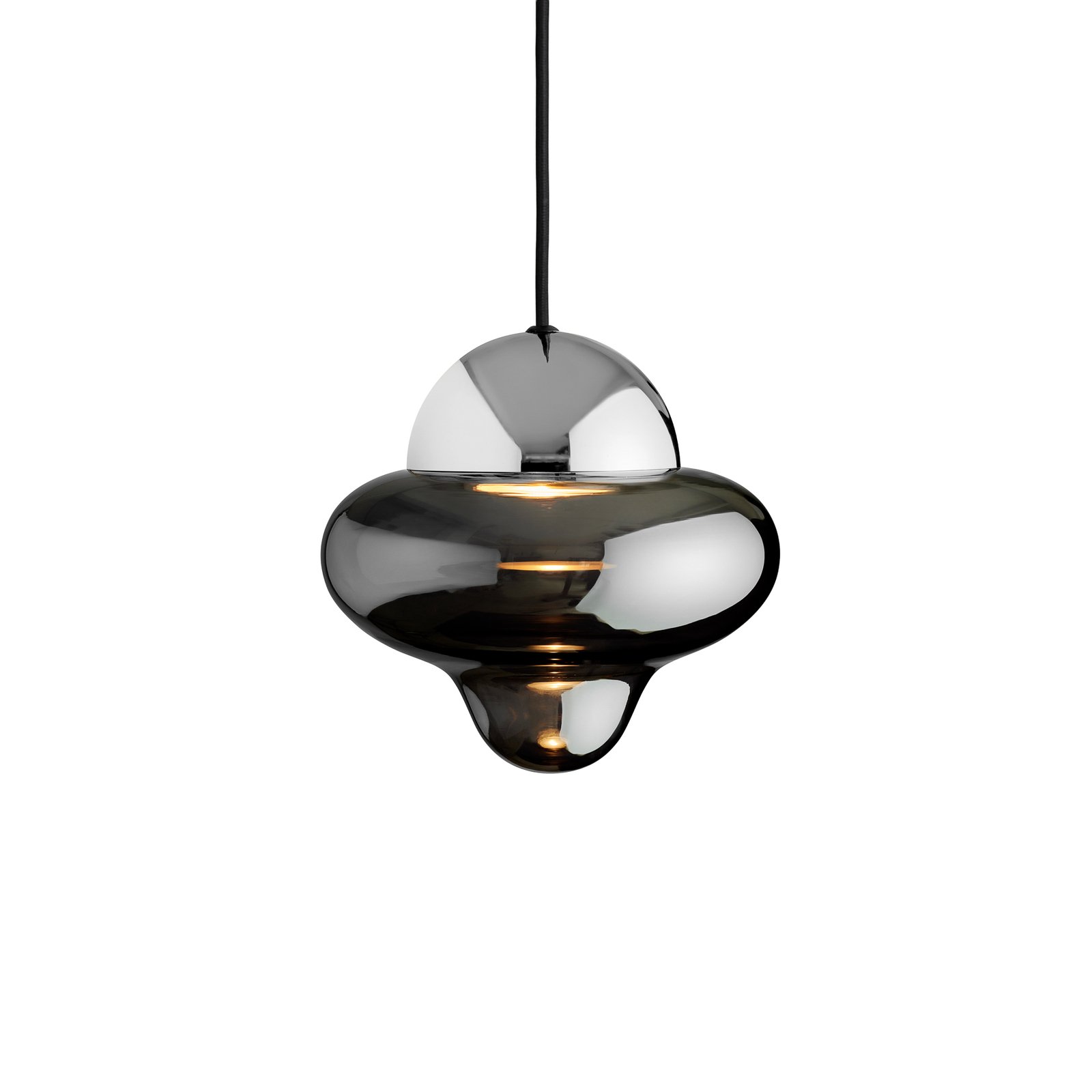LED pendant light Nutty, smoke grey / chrome, Ø 18.5 cm, glass