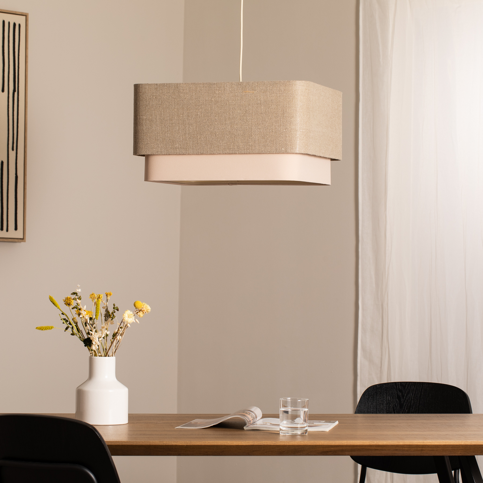 Kwadro Duo pendant light, cream/beige, 50x50cm, linen