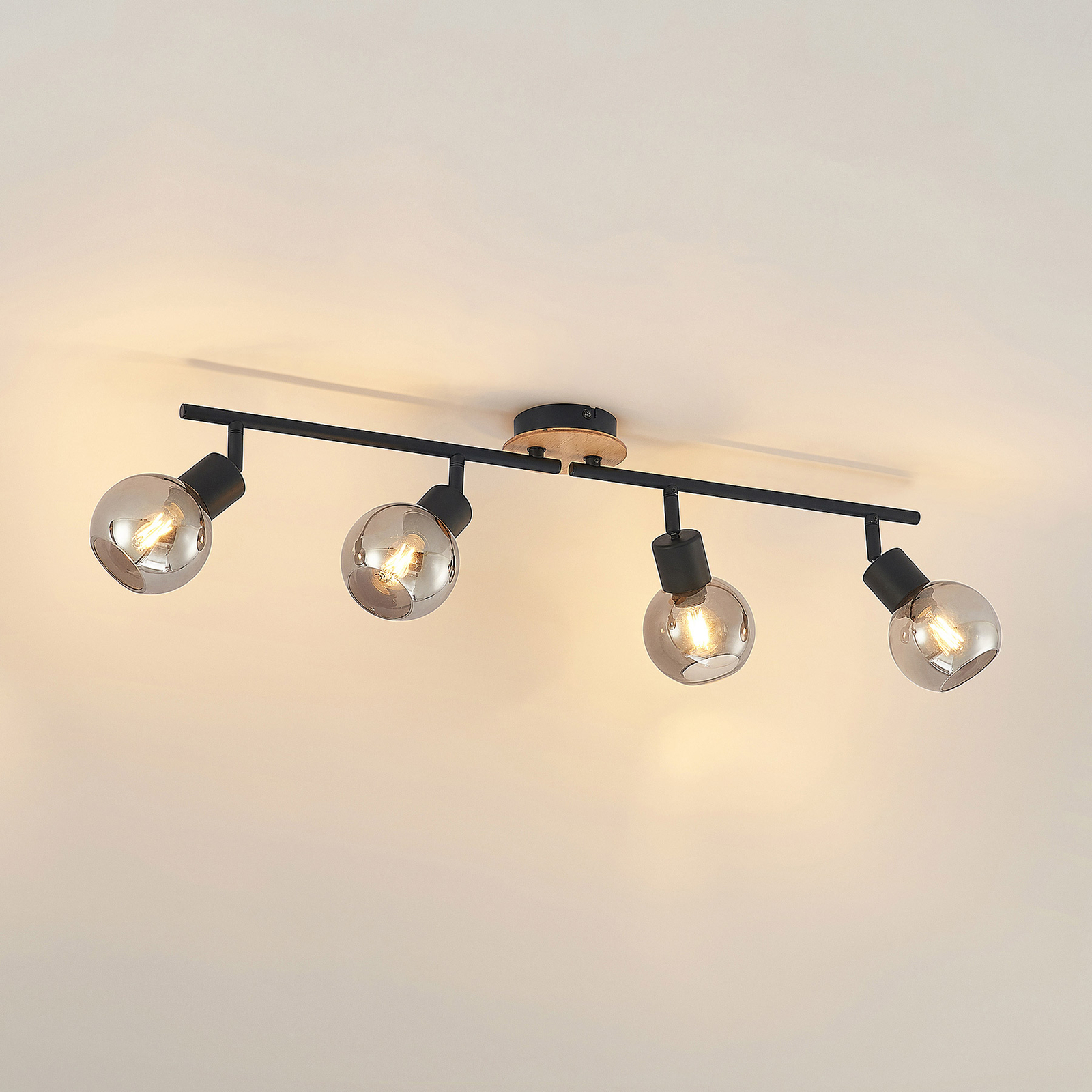 Lindby Eridia Deckenstrahler, Holzelement, 4-fl.