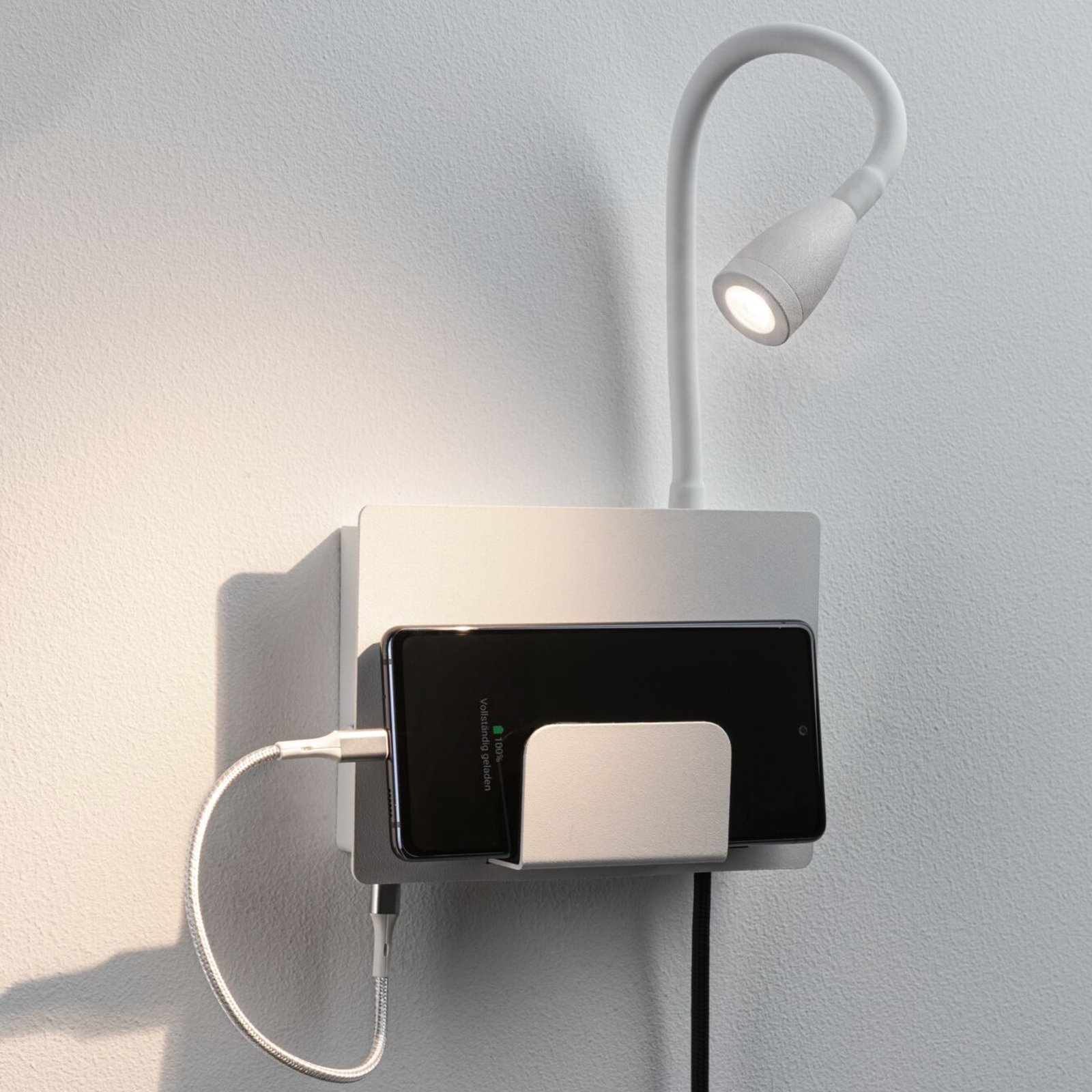 Paulmann Halina USB LED стенна лампа, гъвкаво рамо, бяла