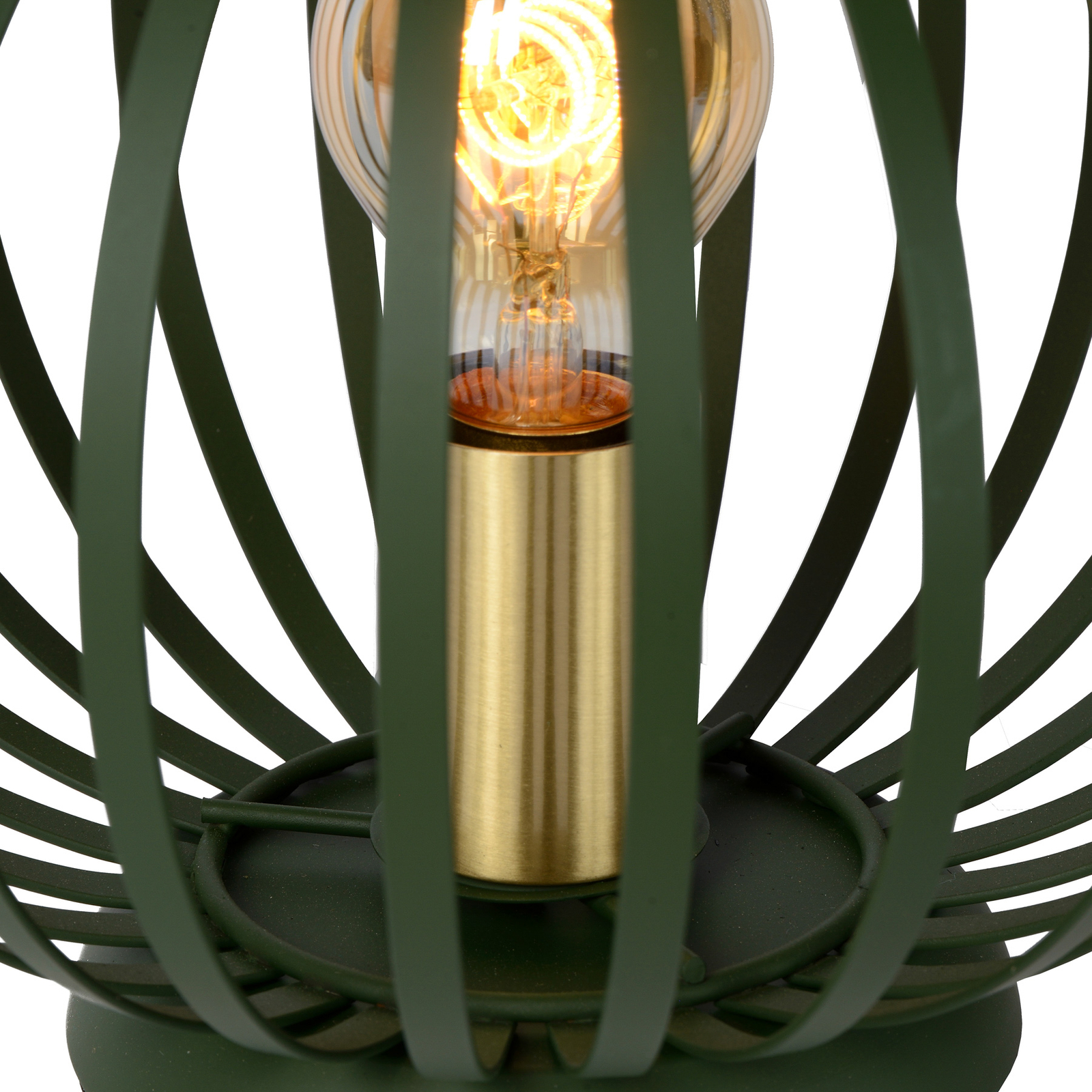 Tafellamp Manuela met kooikap, groen/goud