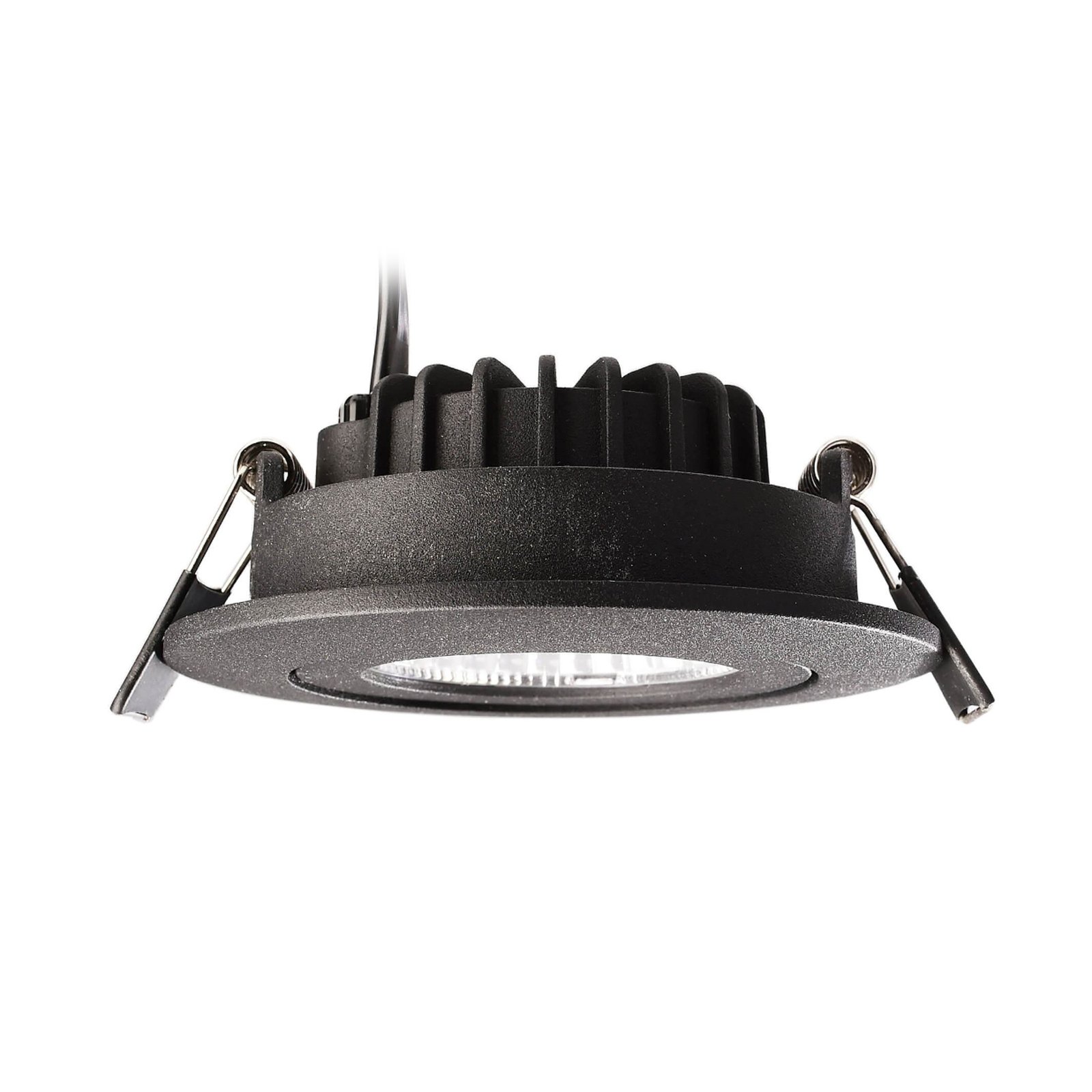 LED recessed ceiling light Dione, IP44, black, dimmable to warm