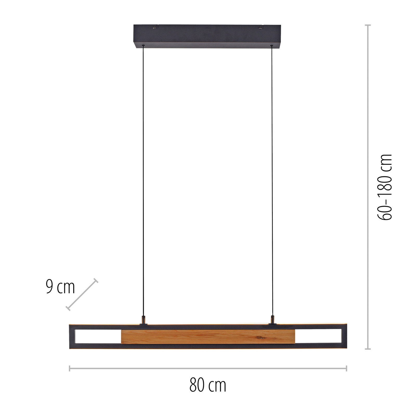 Sveja LED függő lámpa, hossza 80 cm, fekete/fa színű, CCT
