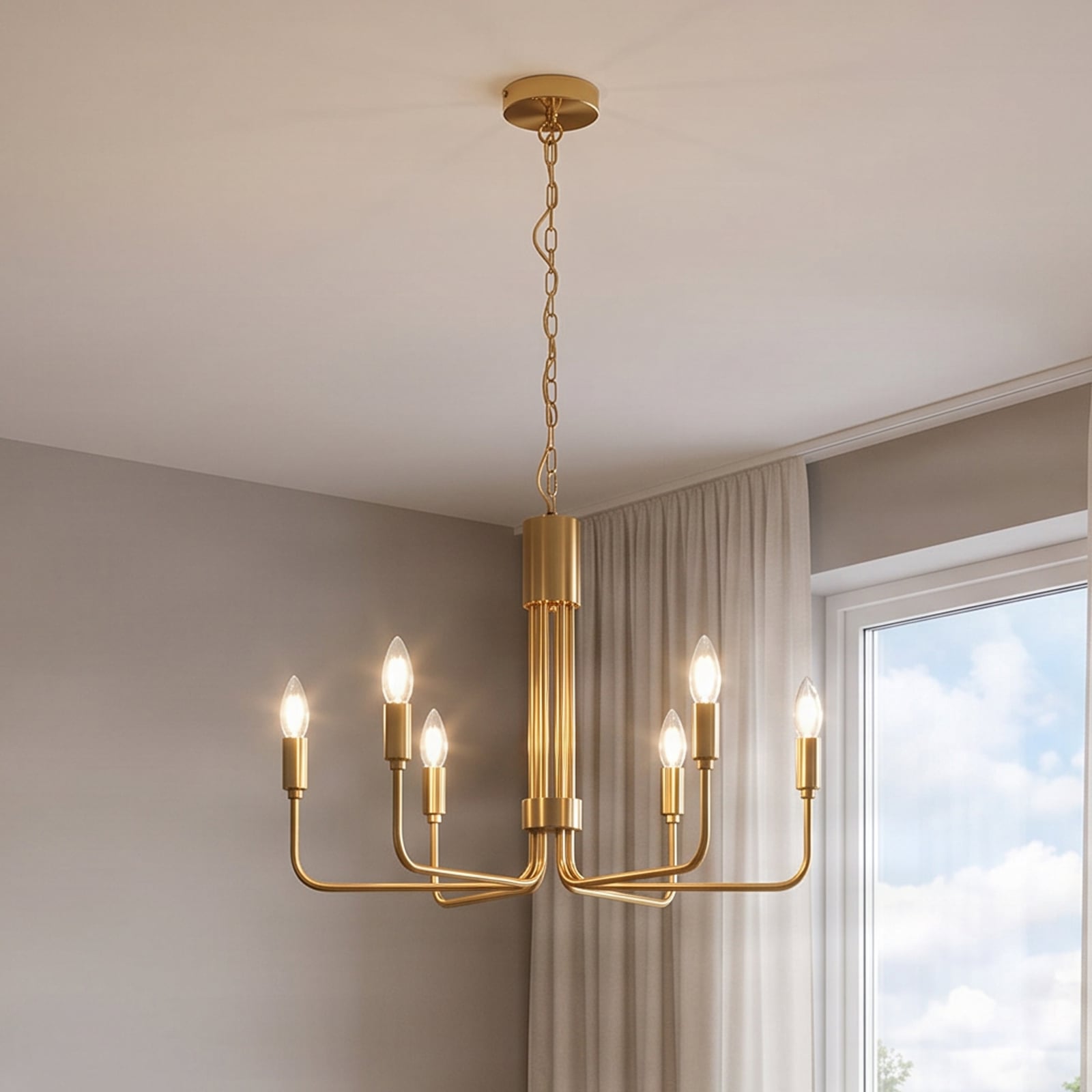 Полилей Lindby Elanova, месинг, 6 светлини, Ø 70 cm, E14