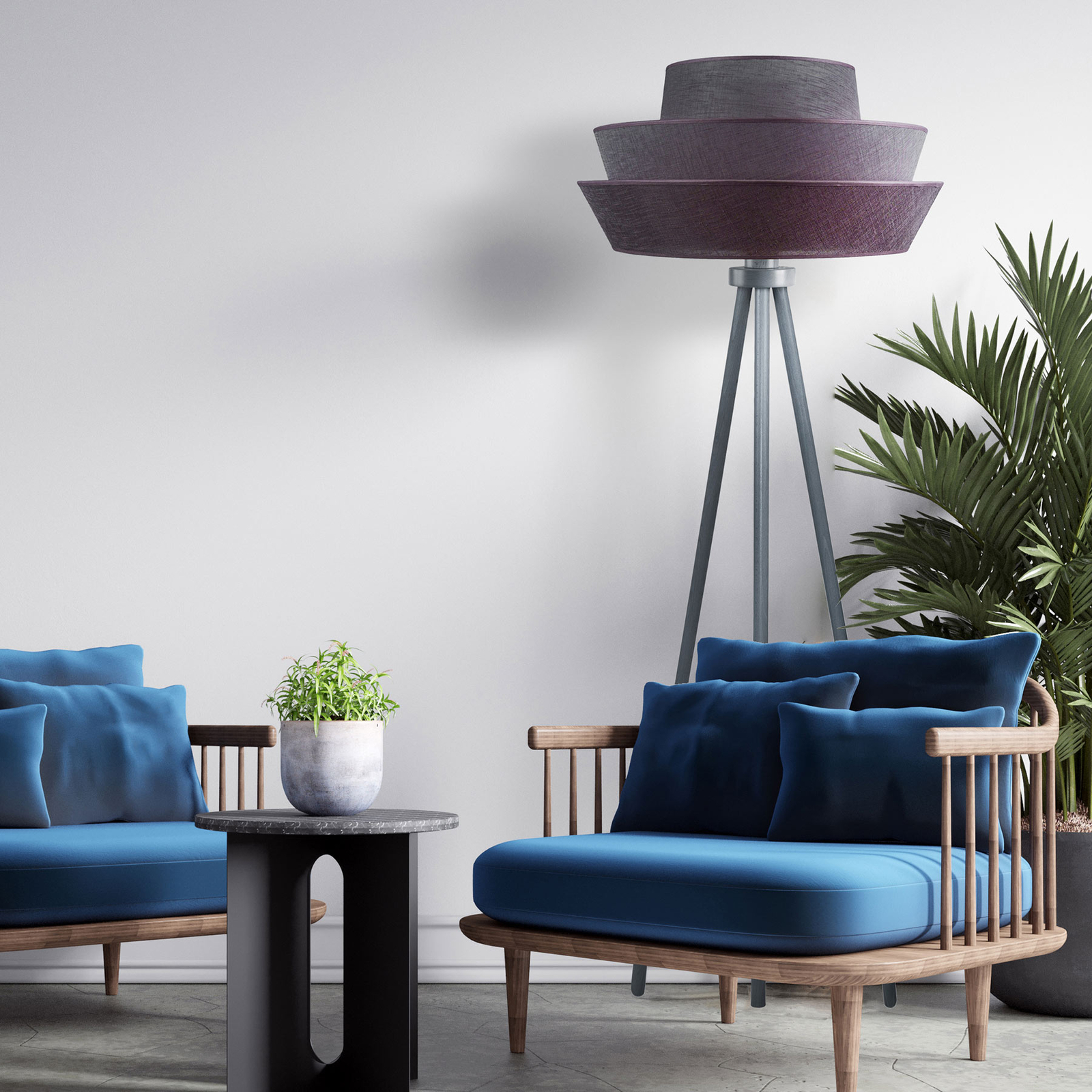 DUOLLA Lotos tripod floor lamp, graphite, for Living / Dining Room, synthetic fibre fabric, E27, 40 W, energy efficiency: A++, H: 155 cm