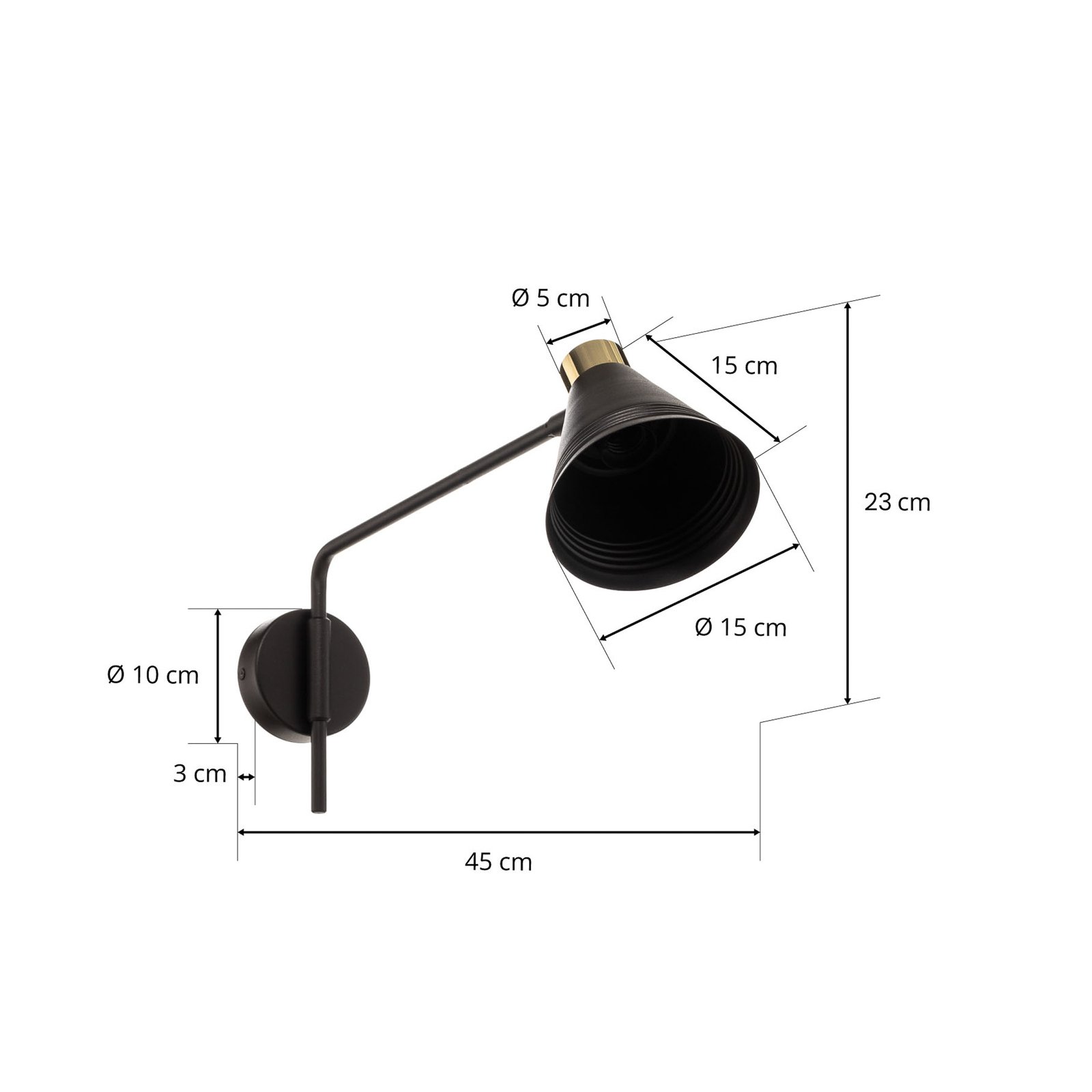 Avenidos fali lámpa, 57 cm-es kinyúlás, fekete