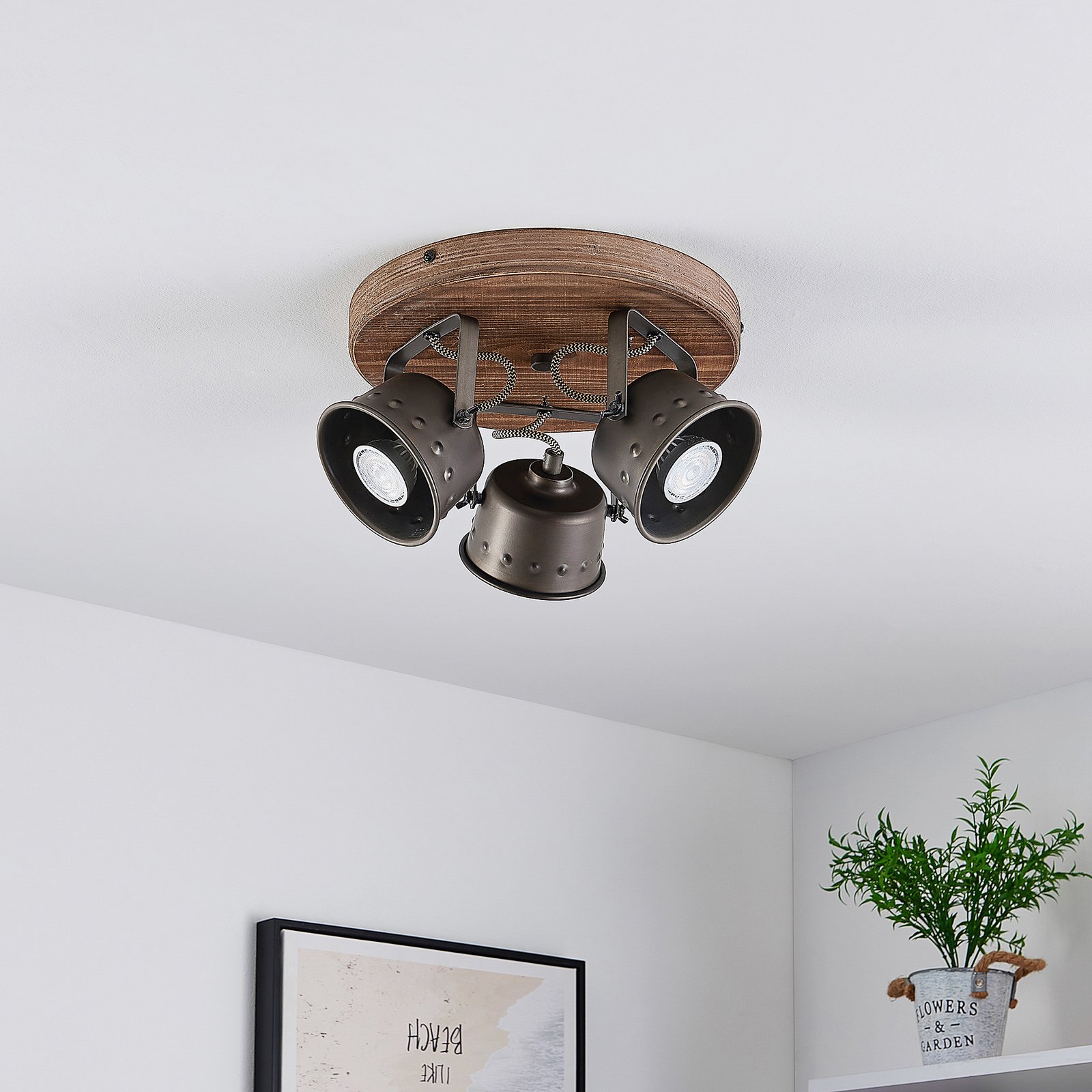 Rubinjo 3 Round PlafondWood/Black - Lindby