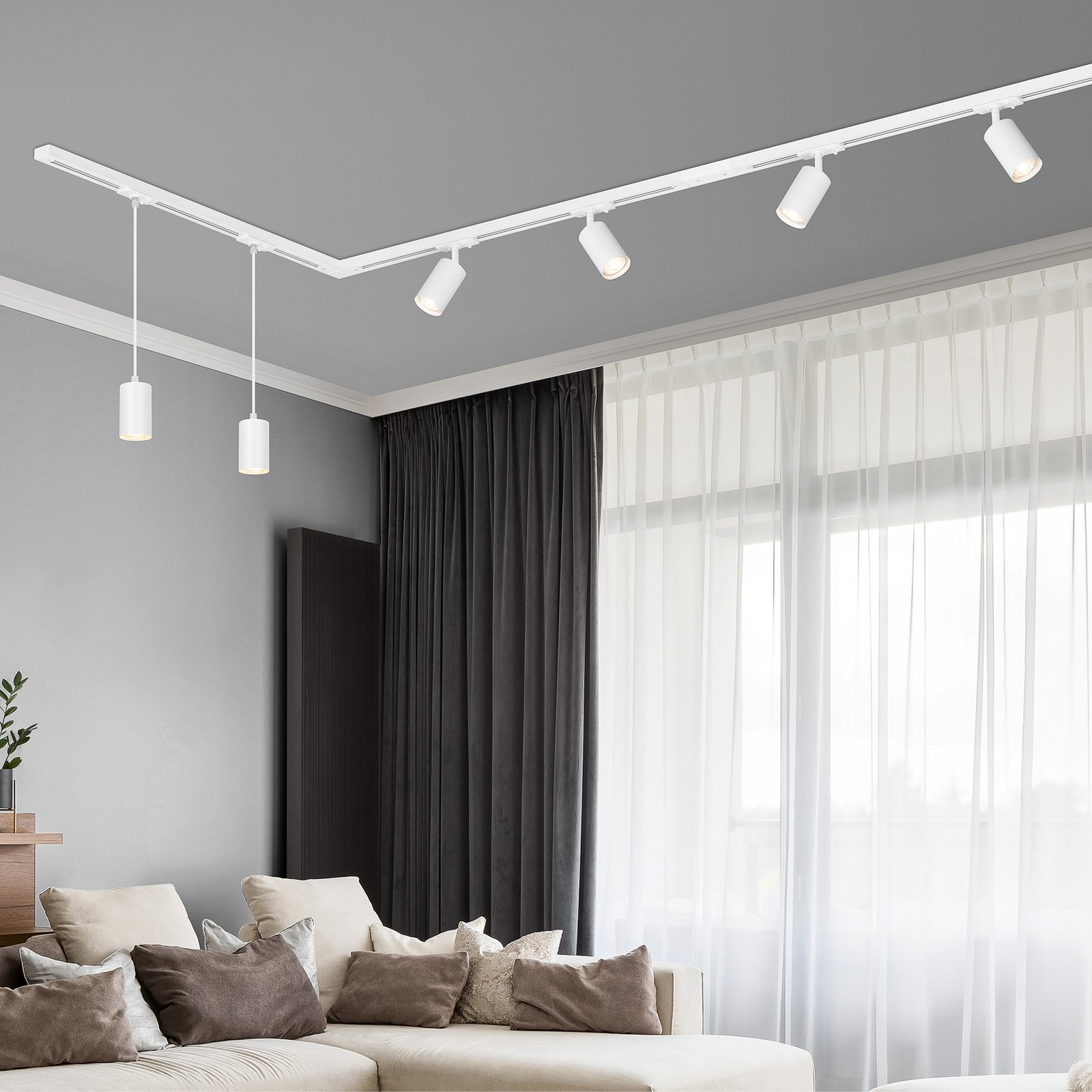 Système de lampes sur rail HT, blanc, à 4 plus 2 lampes, longueur 2,25m