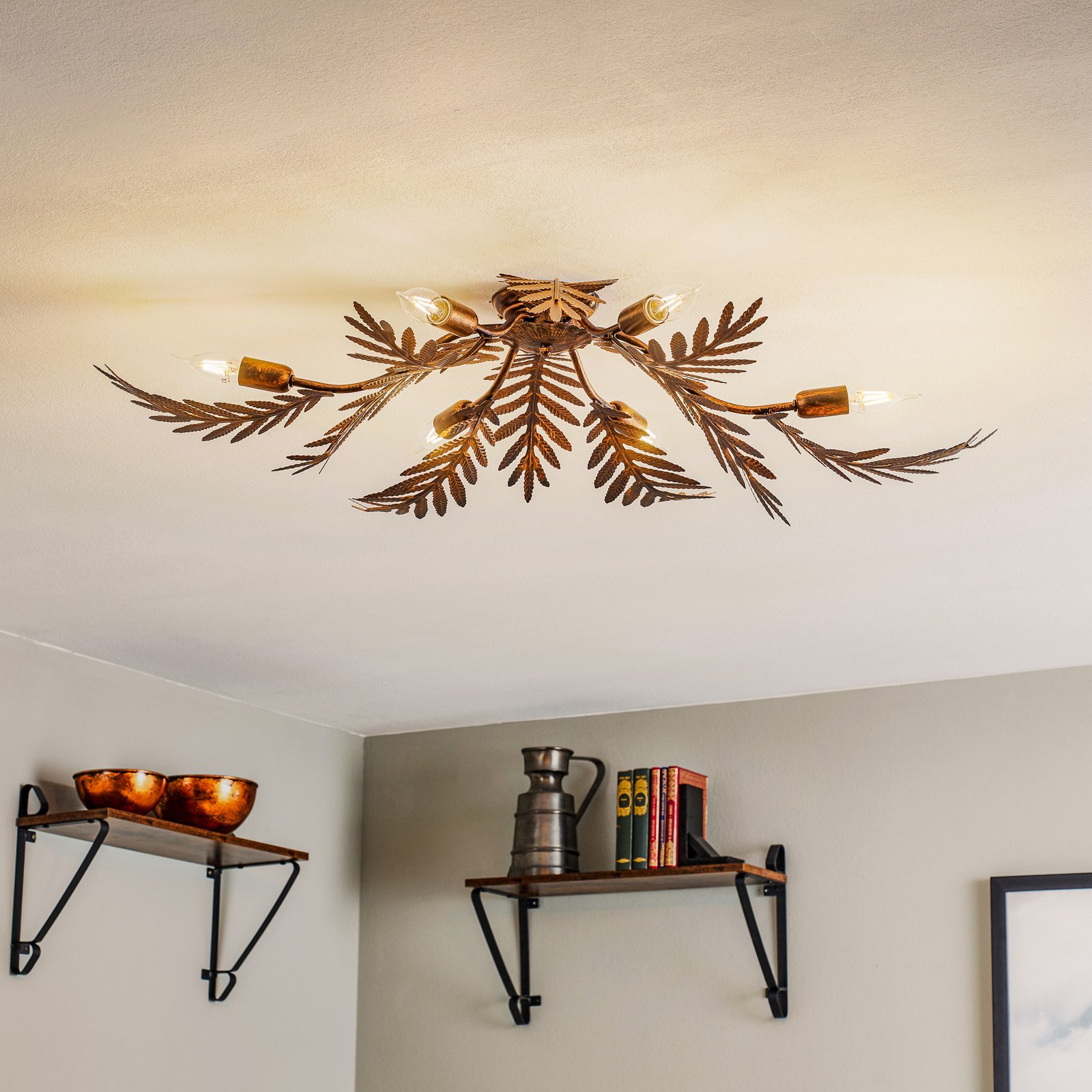 Felce ceiling lamp as a fern in bronze 105 x 60 cm