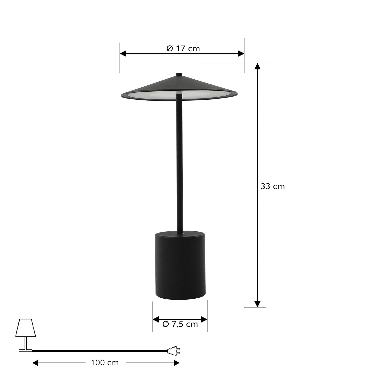 Lindby LED rechargeable table lamp Ayva, black, aluminium, IP44