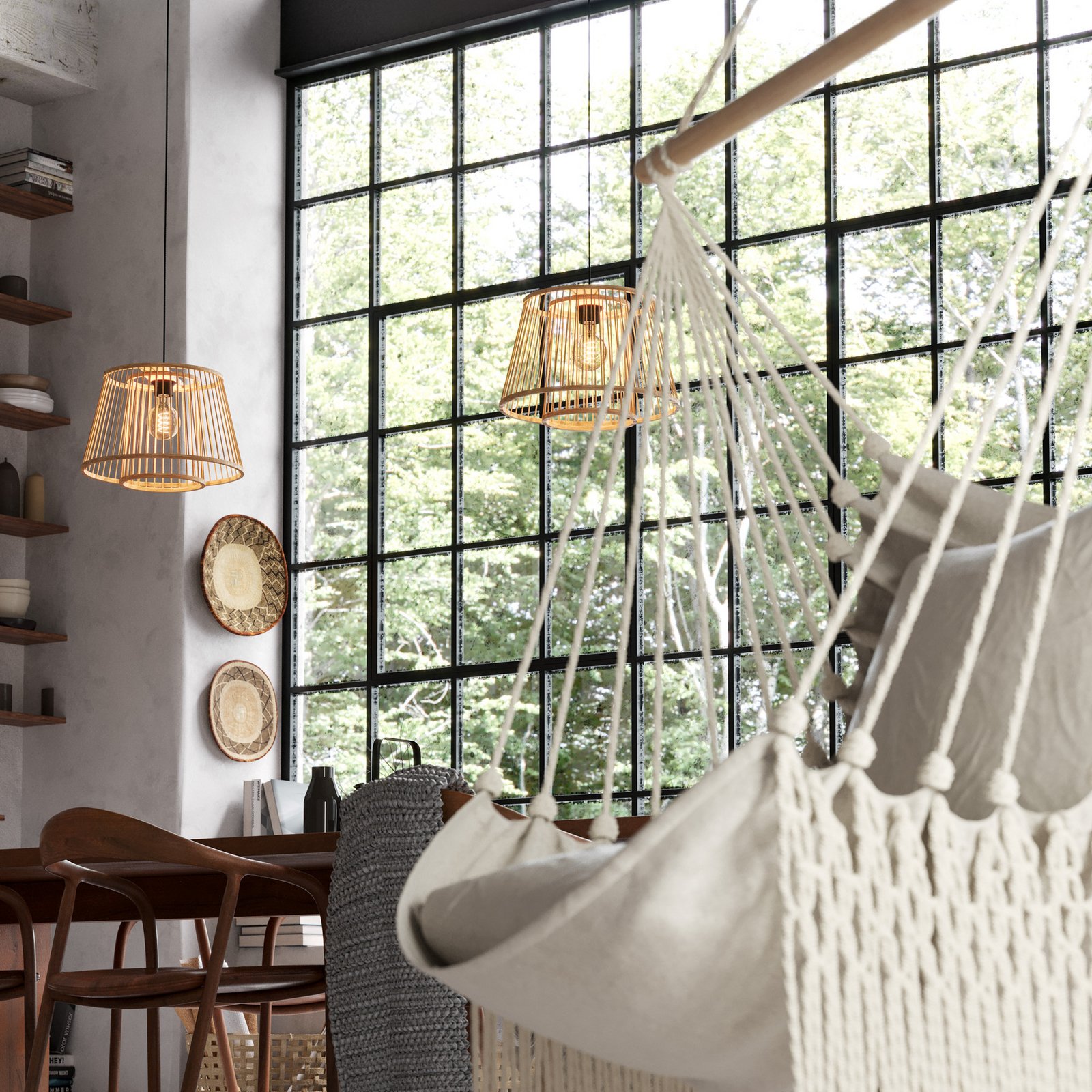 Candeeiro suspenso Hykeham, Ø 38 cm, natural, bambu