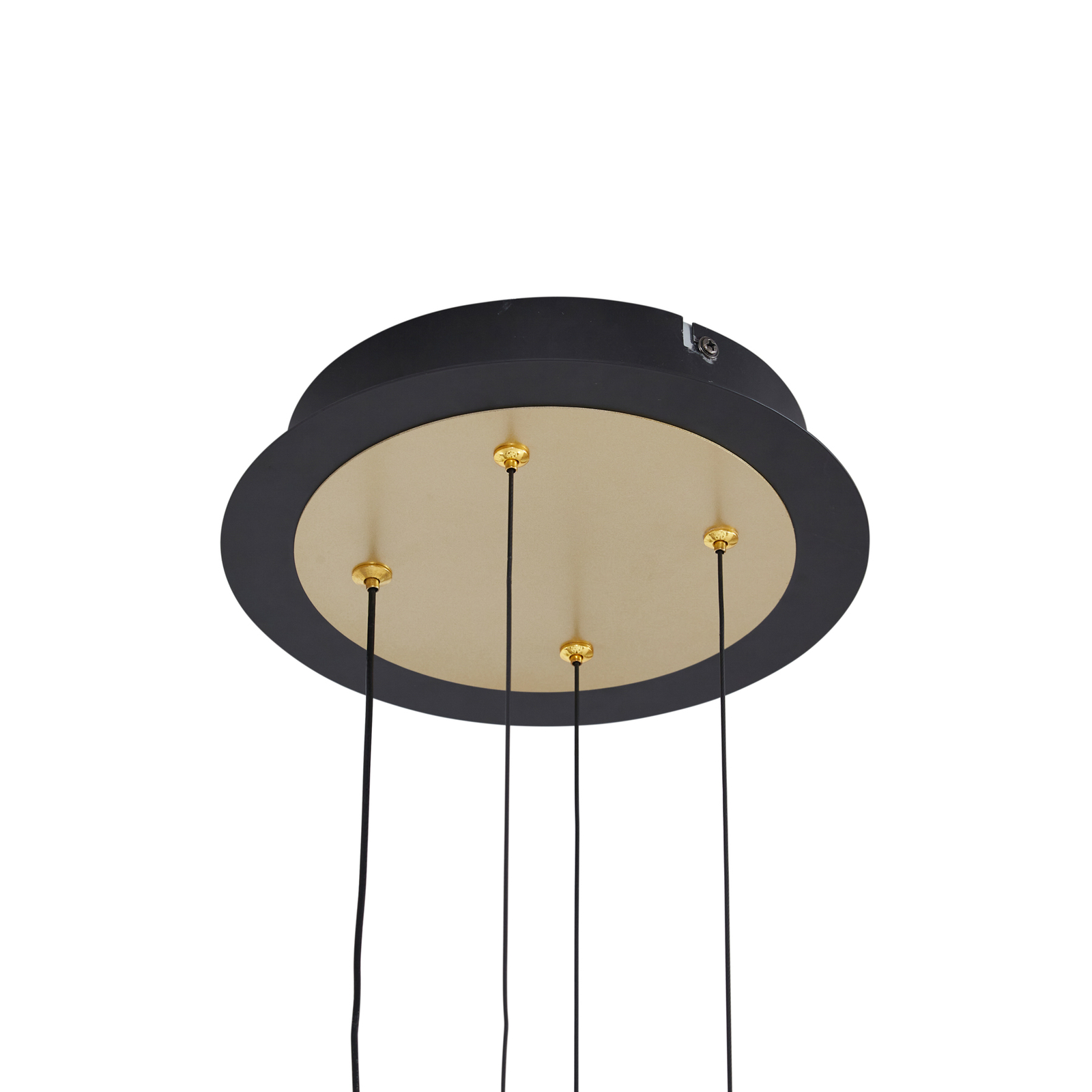 Lucande LED hanging light Pallo, 12-bulb, black/gold, glass