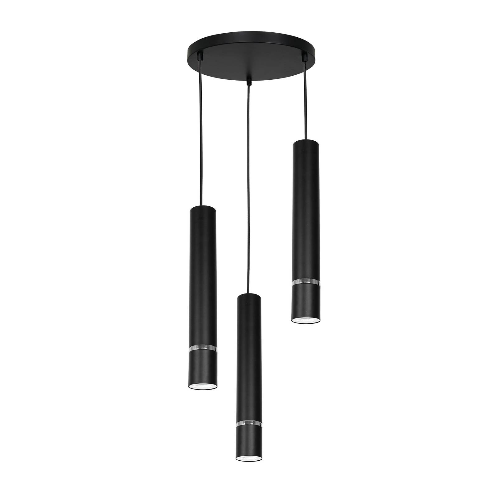 Euluna Rondo hanging lamp black/chrome three-bulb round, for Living / Dining Room, stainless steel, plastic, GU10, 8 W