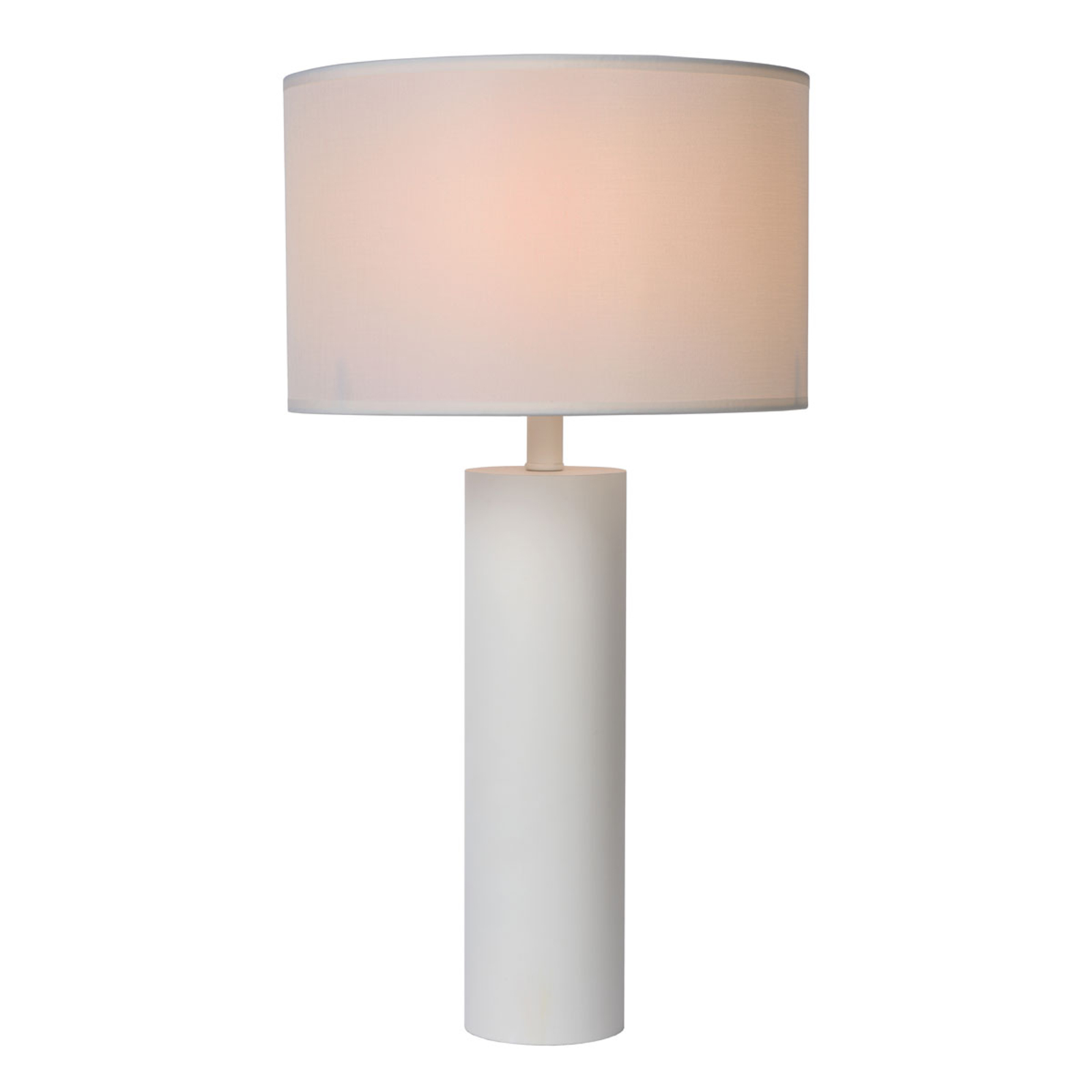 Lucide Yessin table lamp, cylindrical base, white, for Living / Dining Room, linen, metal, E27, 40 W, energy efficiency: A++, H: 58 cm