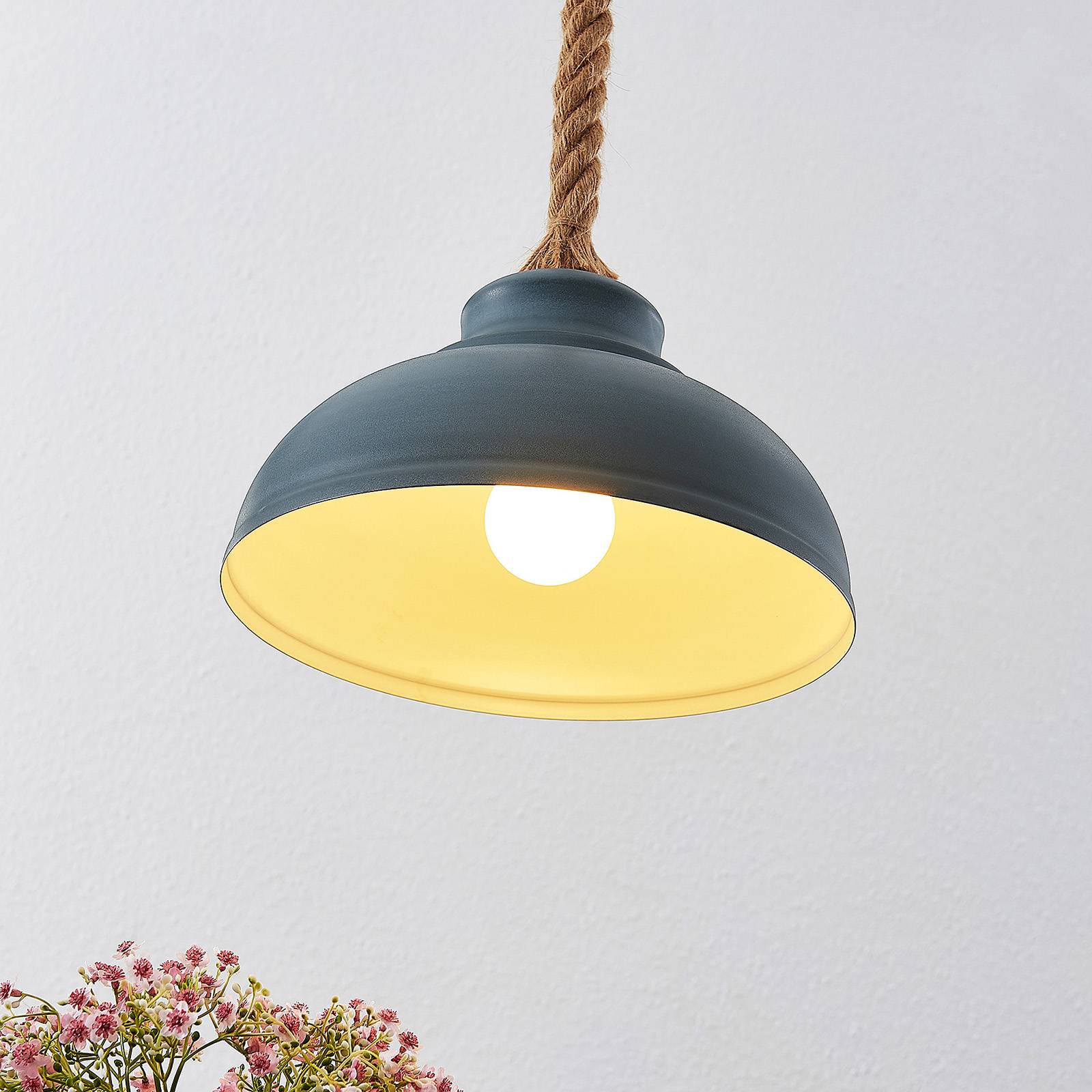 Lampa wisząca Lindby Chaby, Ø 29 cm, 1-punktowa, metal, lina