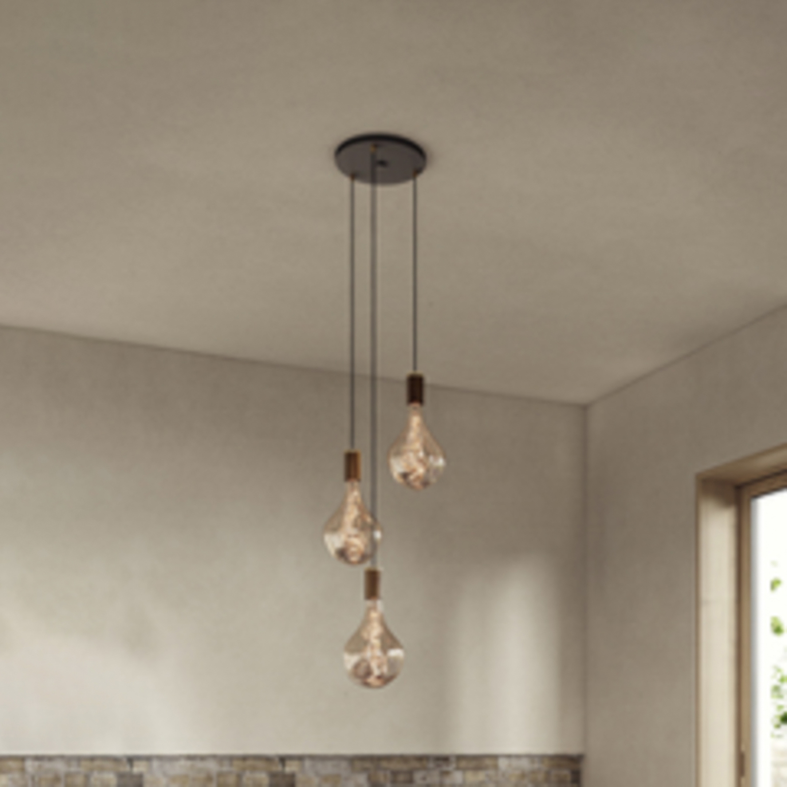 Triple Suspension Black Canopy w/Voronoi II Walnut - Tala