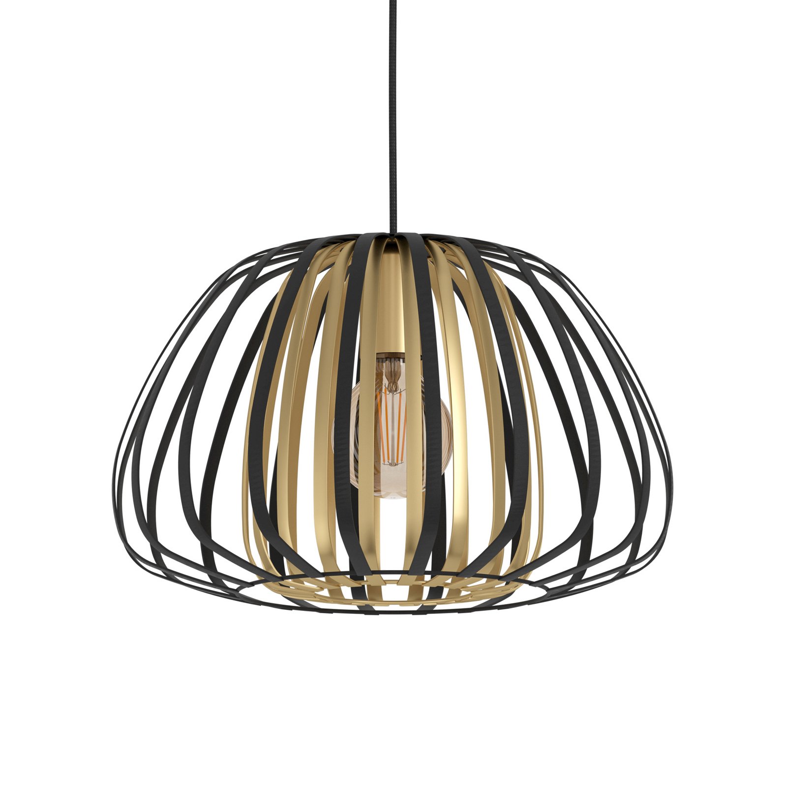 Lampă suspendată Encinitos, negru/alamă, Ø 37,5 cm