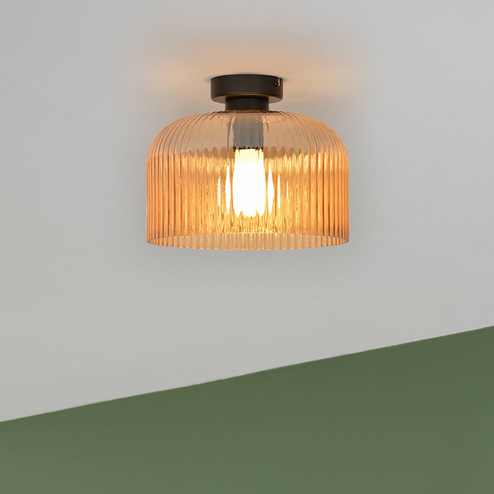 COREP Plafonnier Luigi couleur ambre/noir, Ø 25 cm, verre