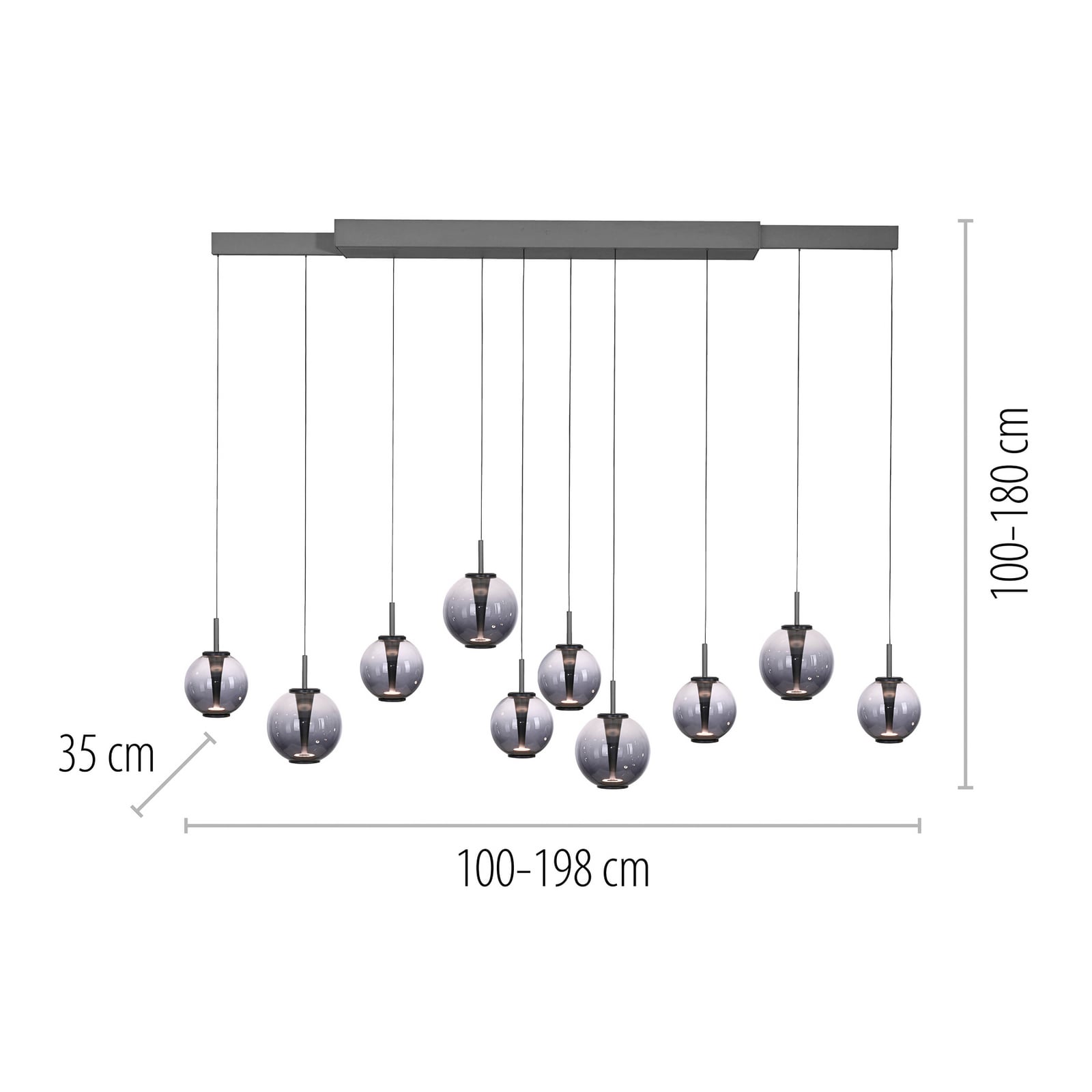 E-Infinity LED-Hängelampe grau/rauchgrau 198cm,10-flg - PURE E-Infinity LED-Hängelampe grau/rauchgrau 198cm,10-flg - PURE