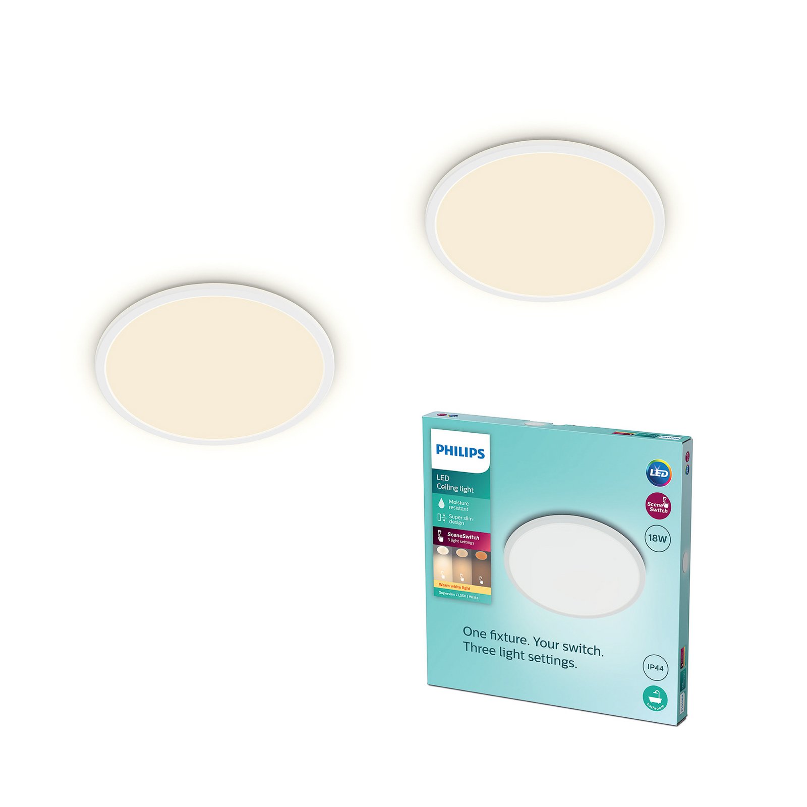 Philips LED SuperSlim 2er-Set weiß IP44 Ø 30cm 2.700K