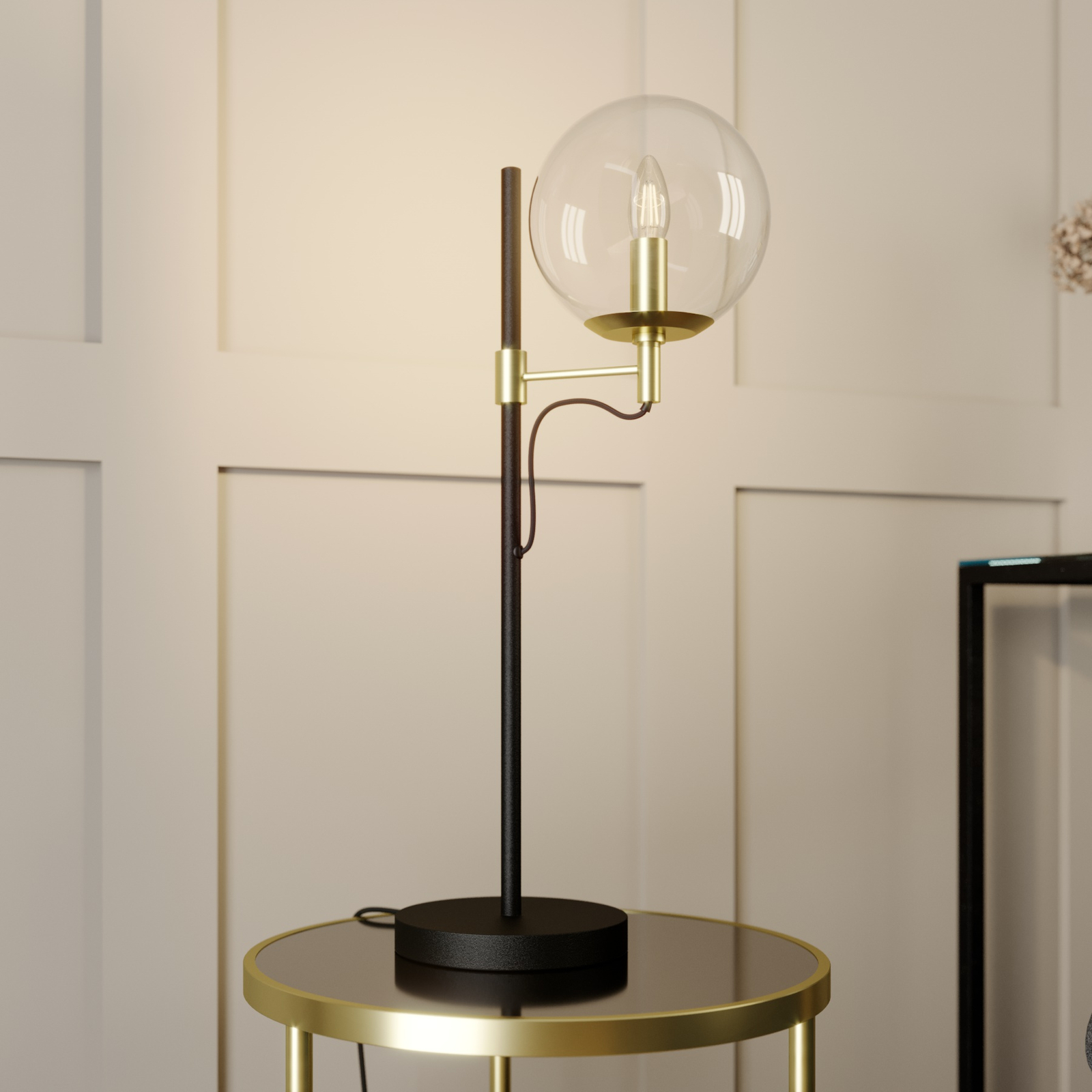Lucande Sotiana bordslampa, glaskula, mässing