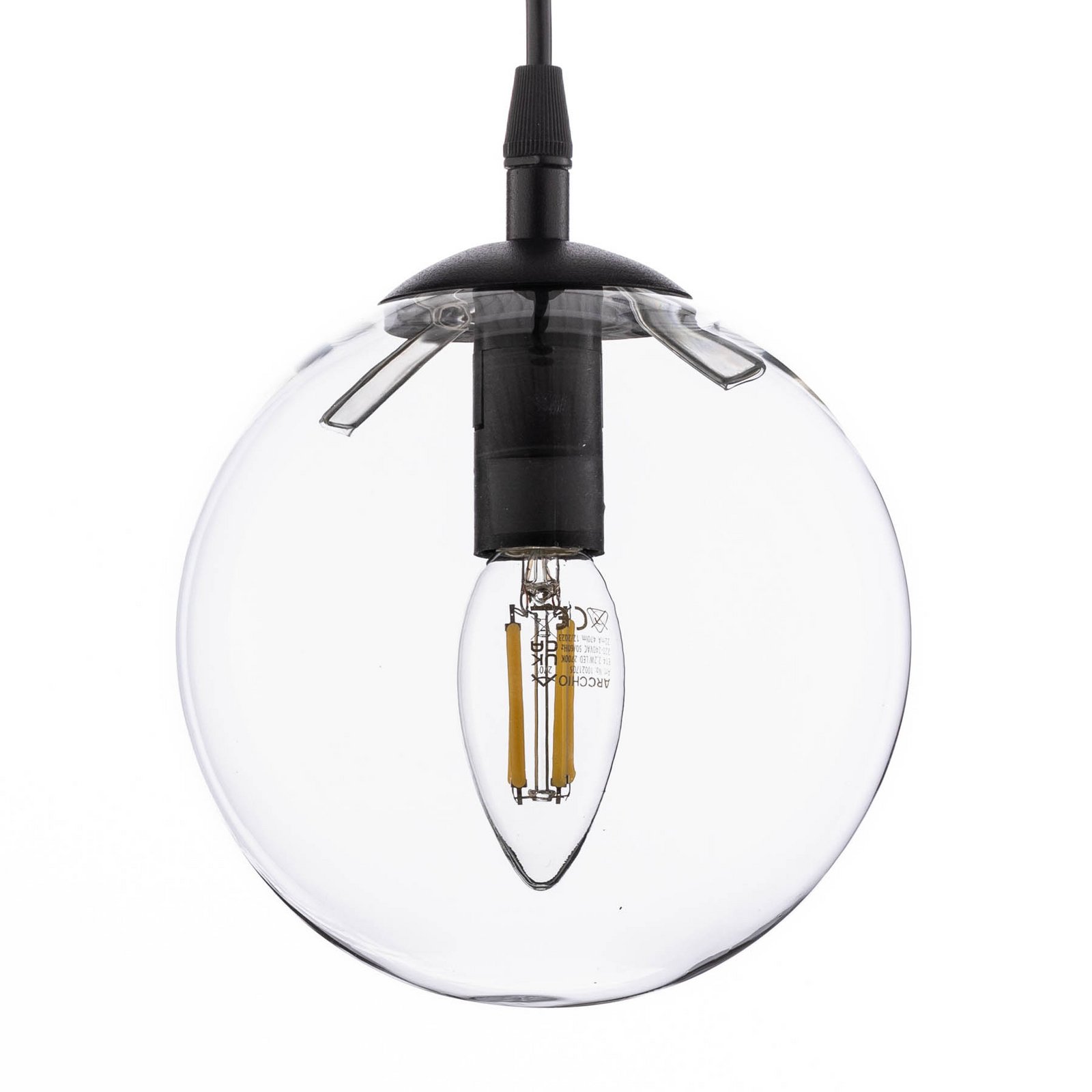 Glassy pendant light, black, clear, glass, Ø 14 cm, E14