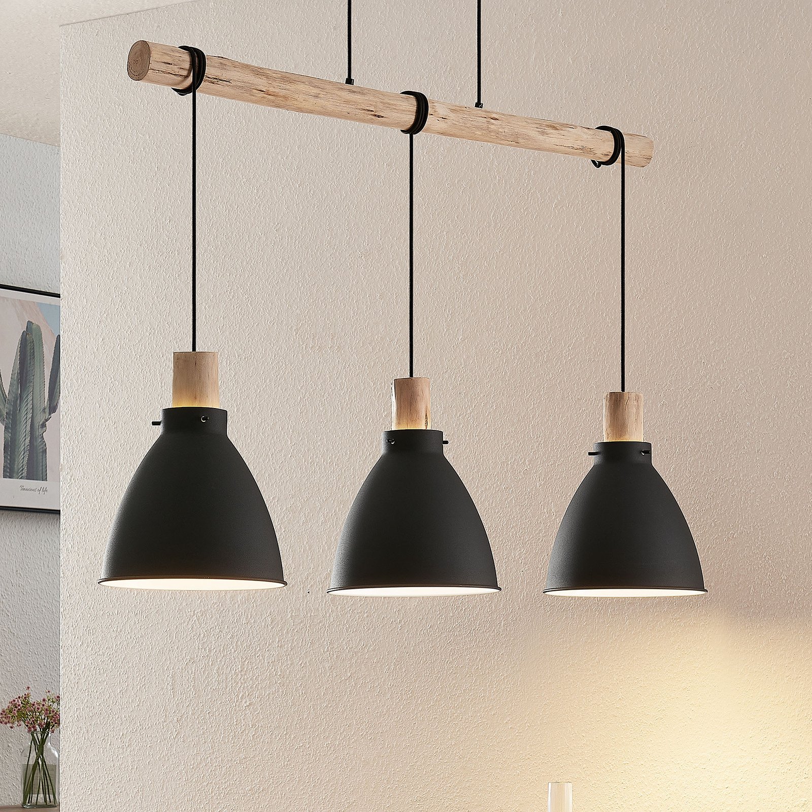Lindby Trebale hanglamp, zwart, 3-lamps