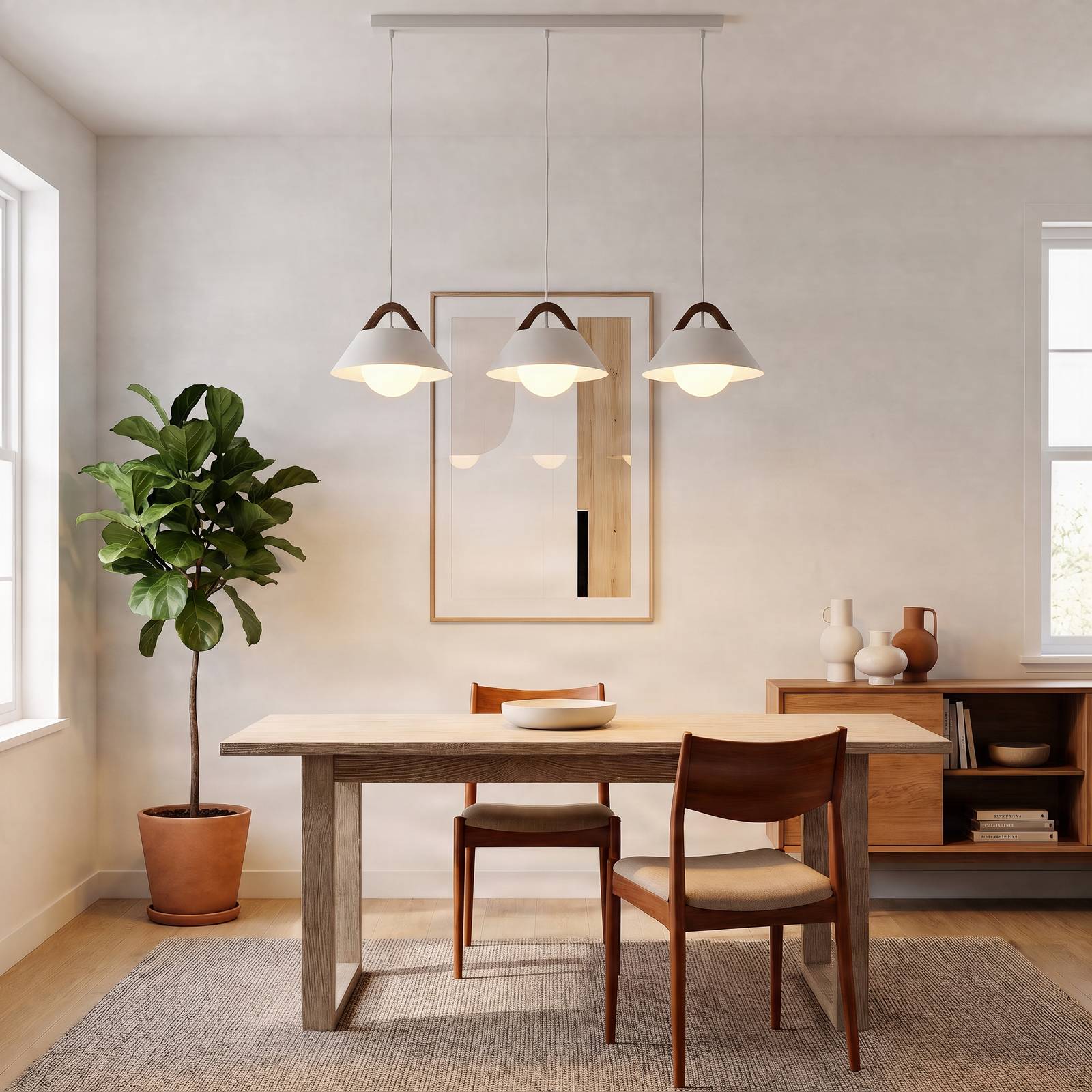 Luminex Hanglamp Funda, wit, lengte 110 cm, 3-lamps, metaal/glas