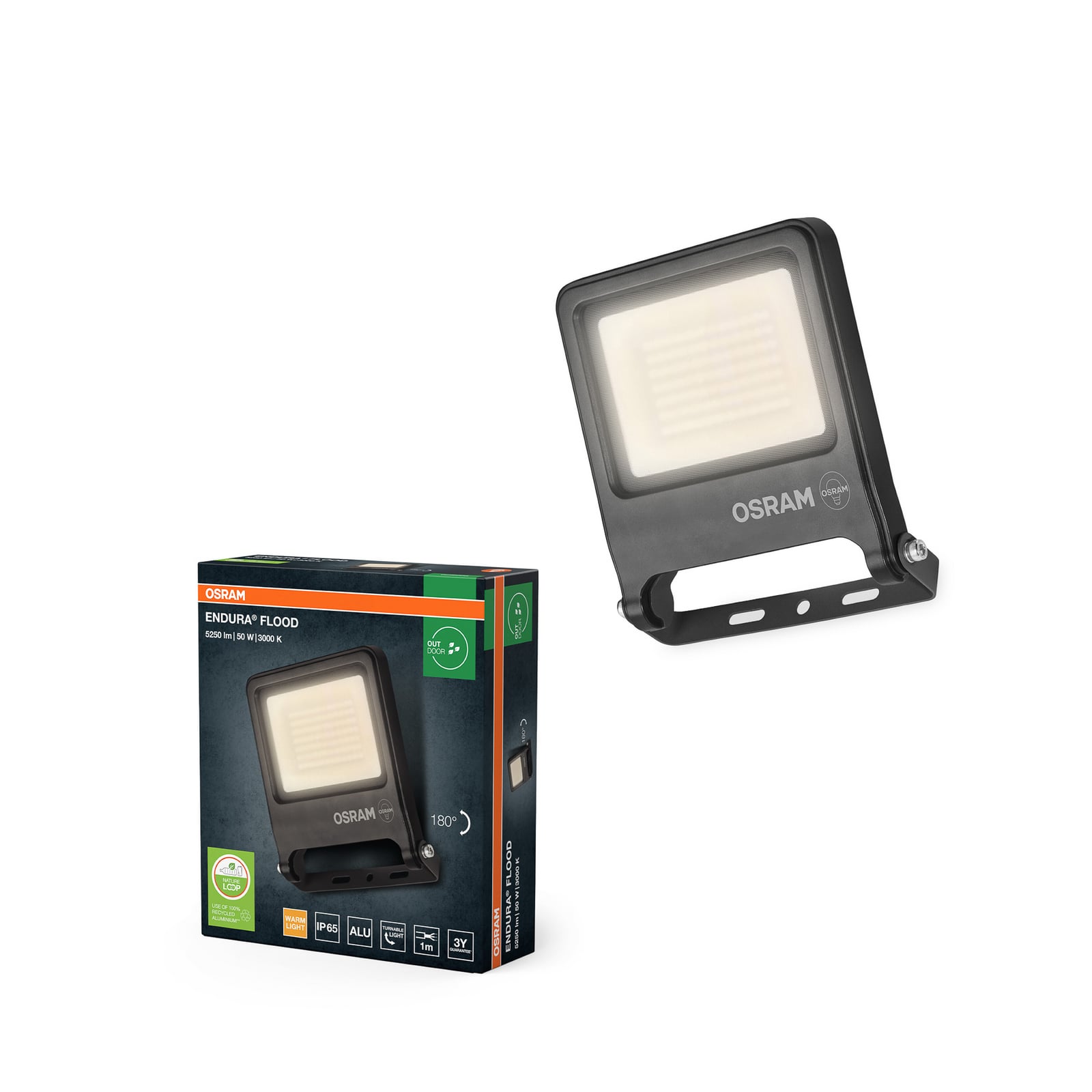 OSRAM LED-kohdevalaisin ulos ENDURA FLOOD, harmaa 50 W 3 000 K IP65