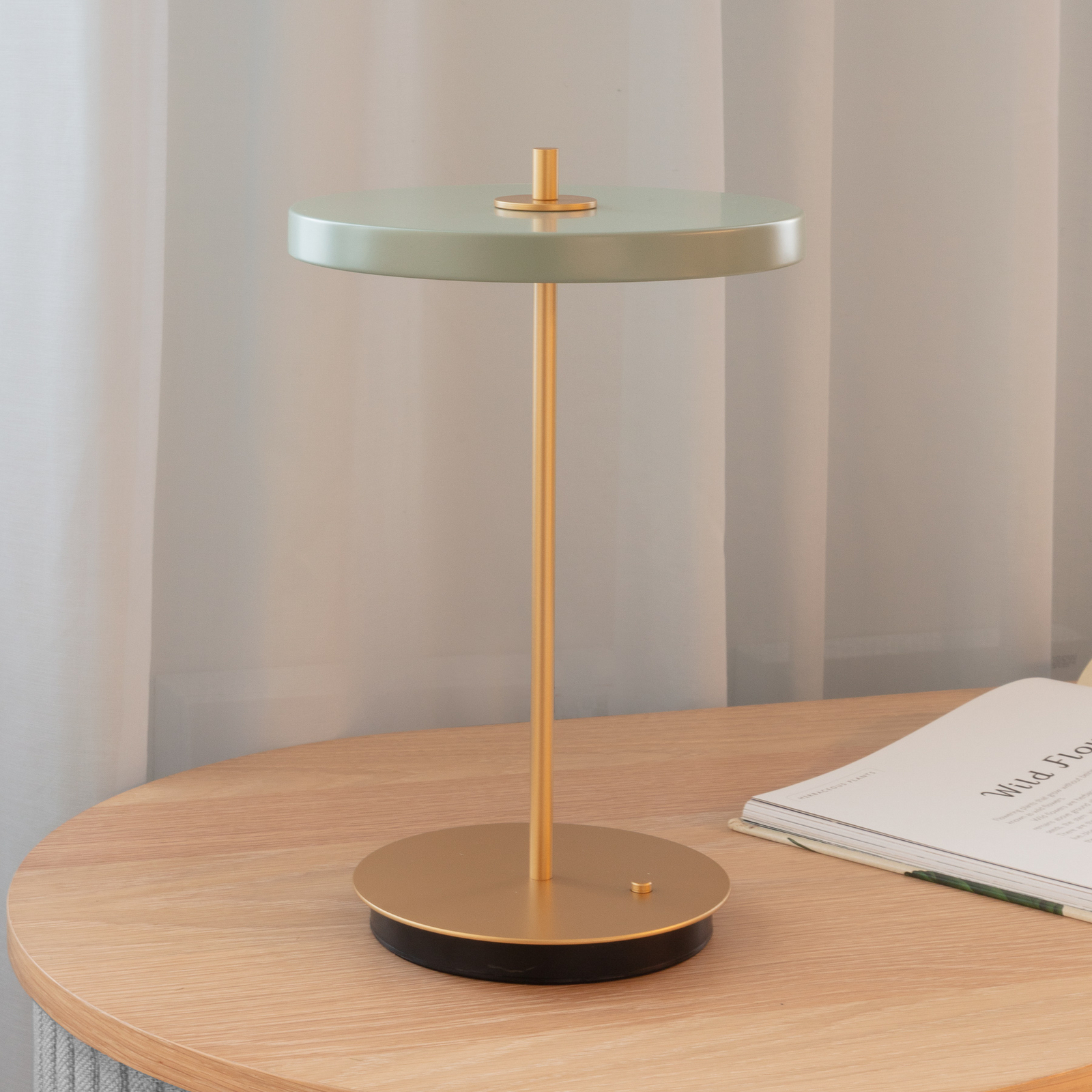 Asteria Move LED rechargeable table lamp olive/brass 31 cm - UMAGE