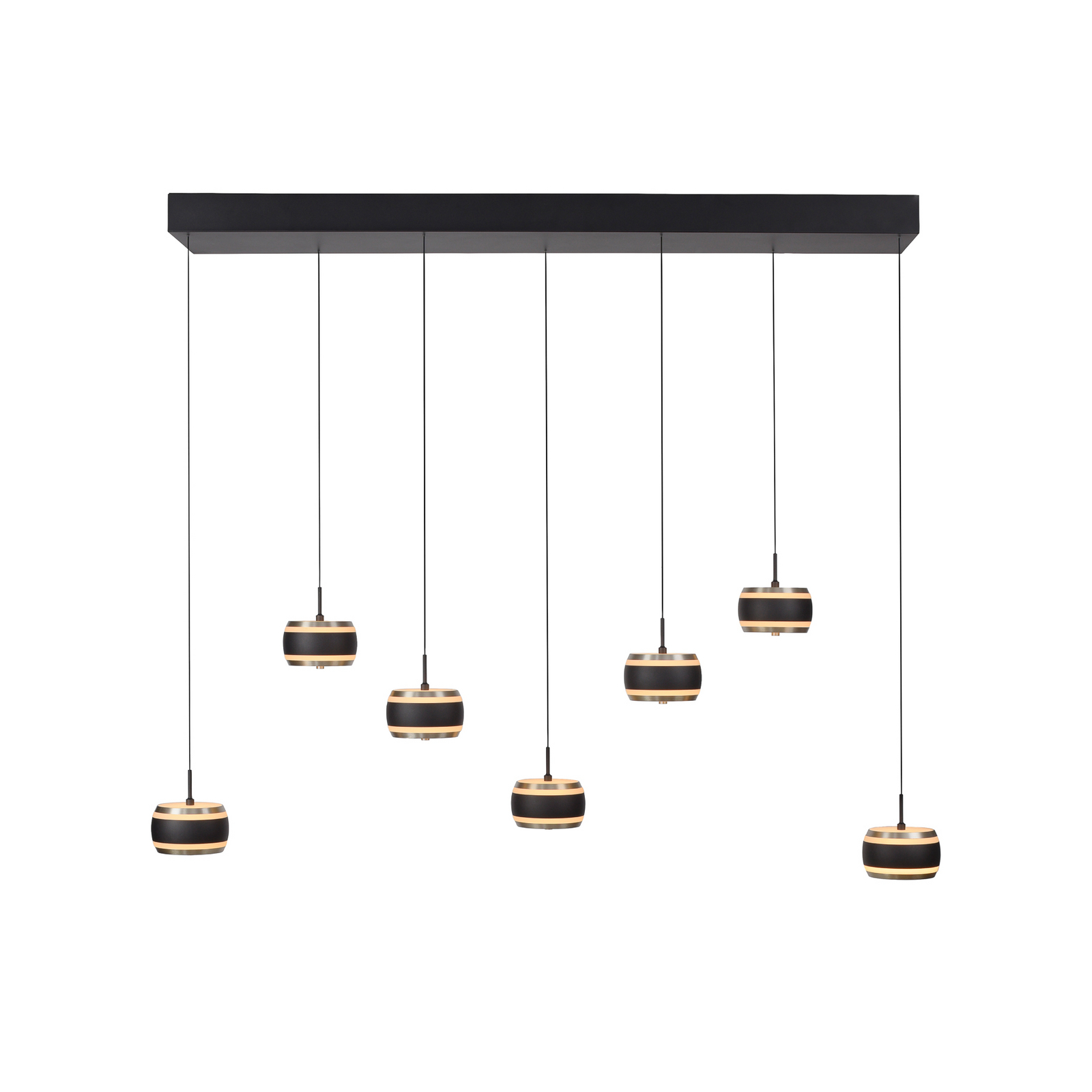 PURE LED-Hängelampe Falling Rings schwarz Länge 132 cm 7-fl.