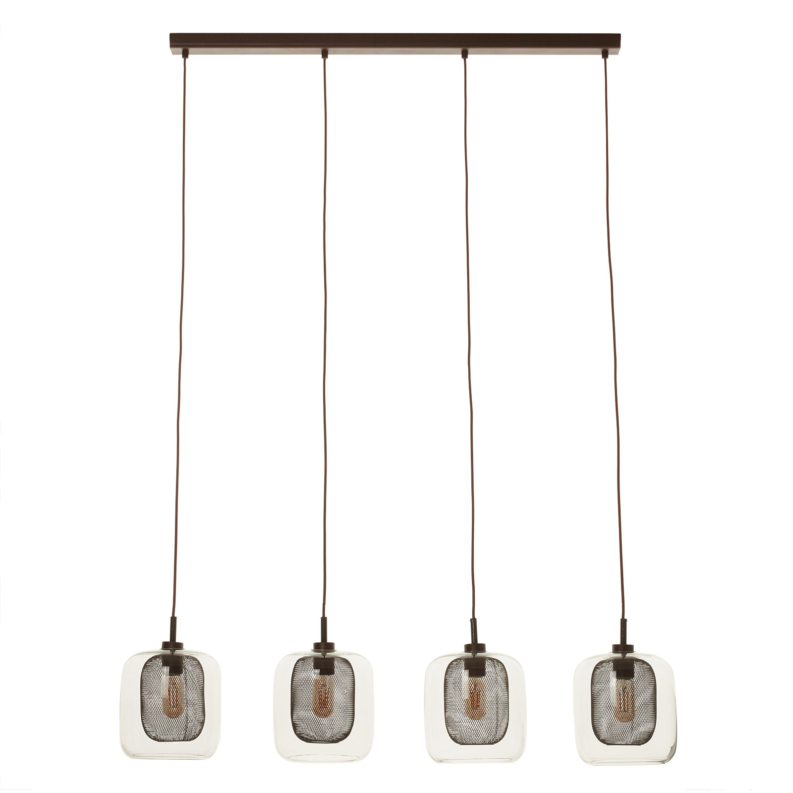 Hanglamp Fox, 4-lamps, dubbele kappen, glas