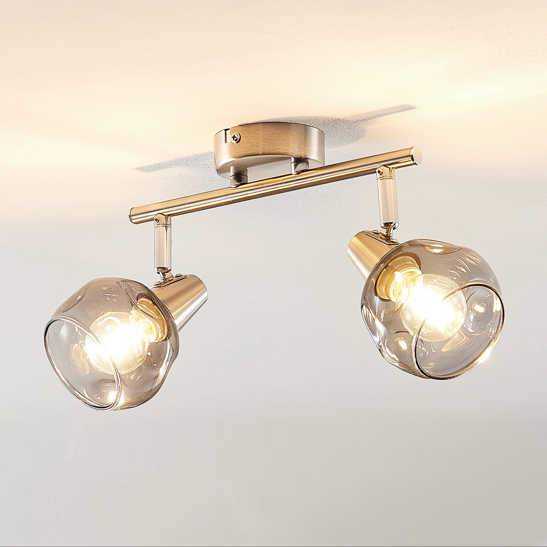 Lindby Almina ceiling light, smoked glass, 2-bulb, for Living / Dining Room, glass, steel, E14, 40 W, energy efficiency: A++, L: 39 cm, W: 9.8 cm, H: 18 cm
