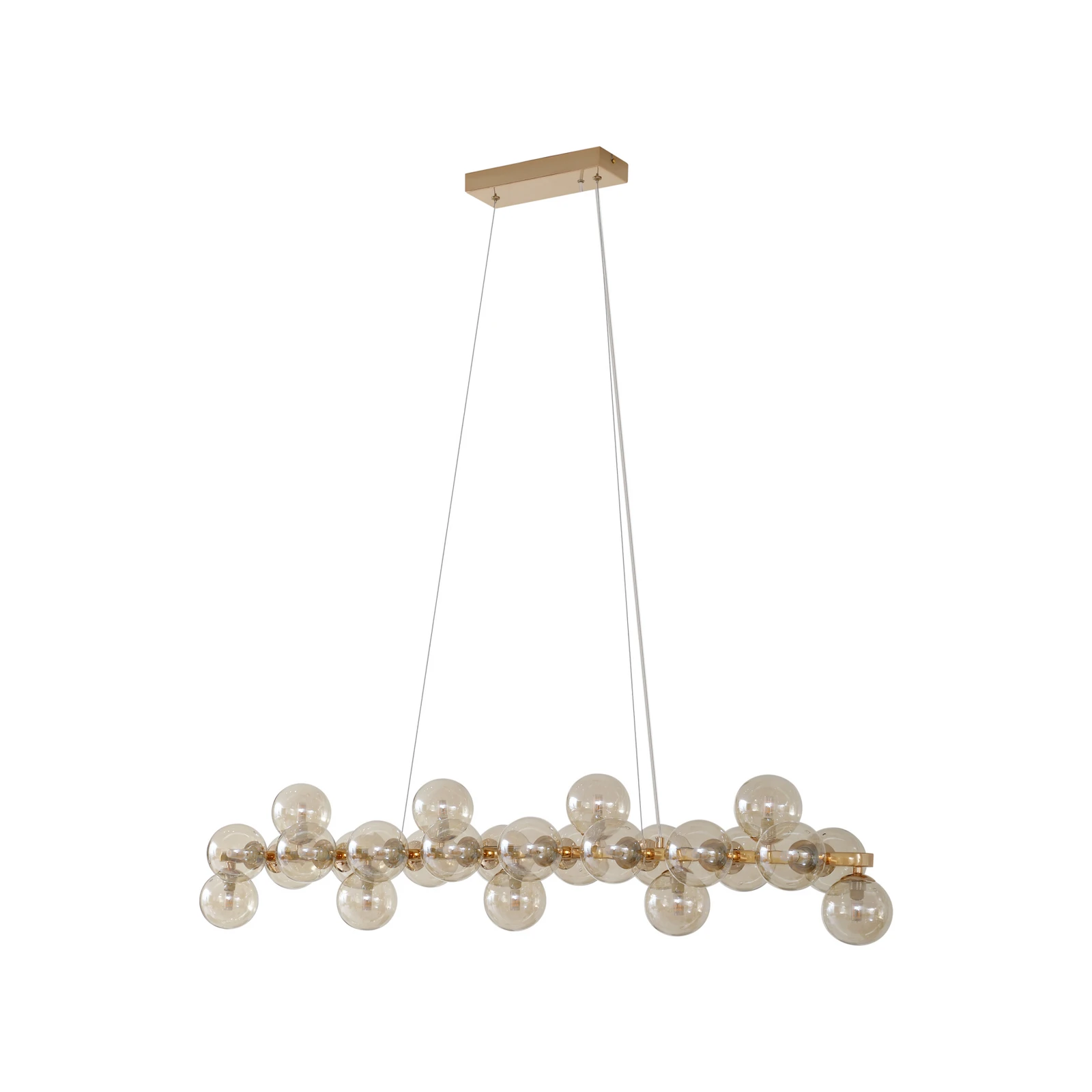 Lucande suspension Naelen, or/ambre, 125 cm, verre, G9