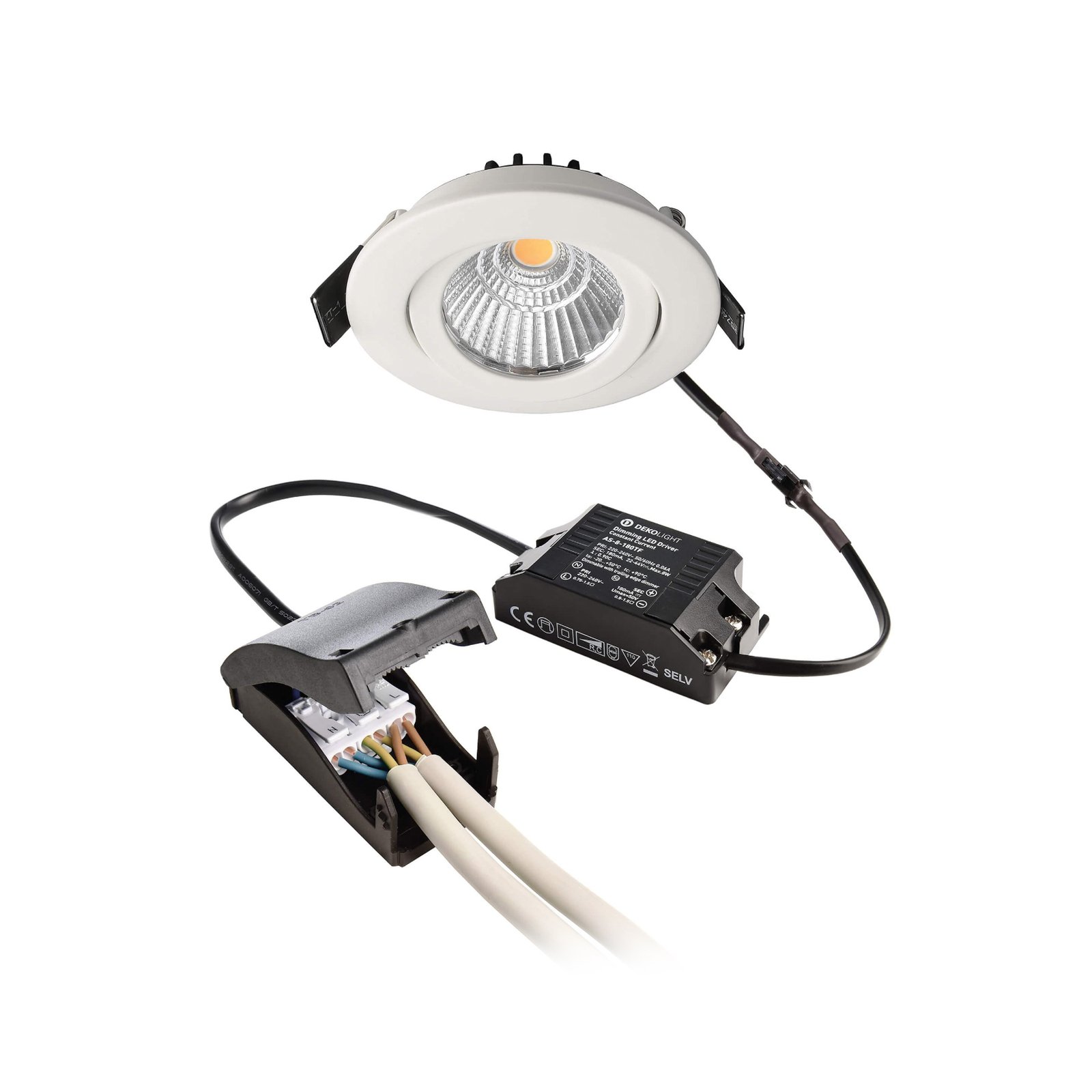 Plafond inbouwlamp Dione, IP44, wit, dimbaar tot warm