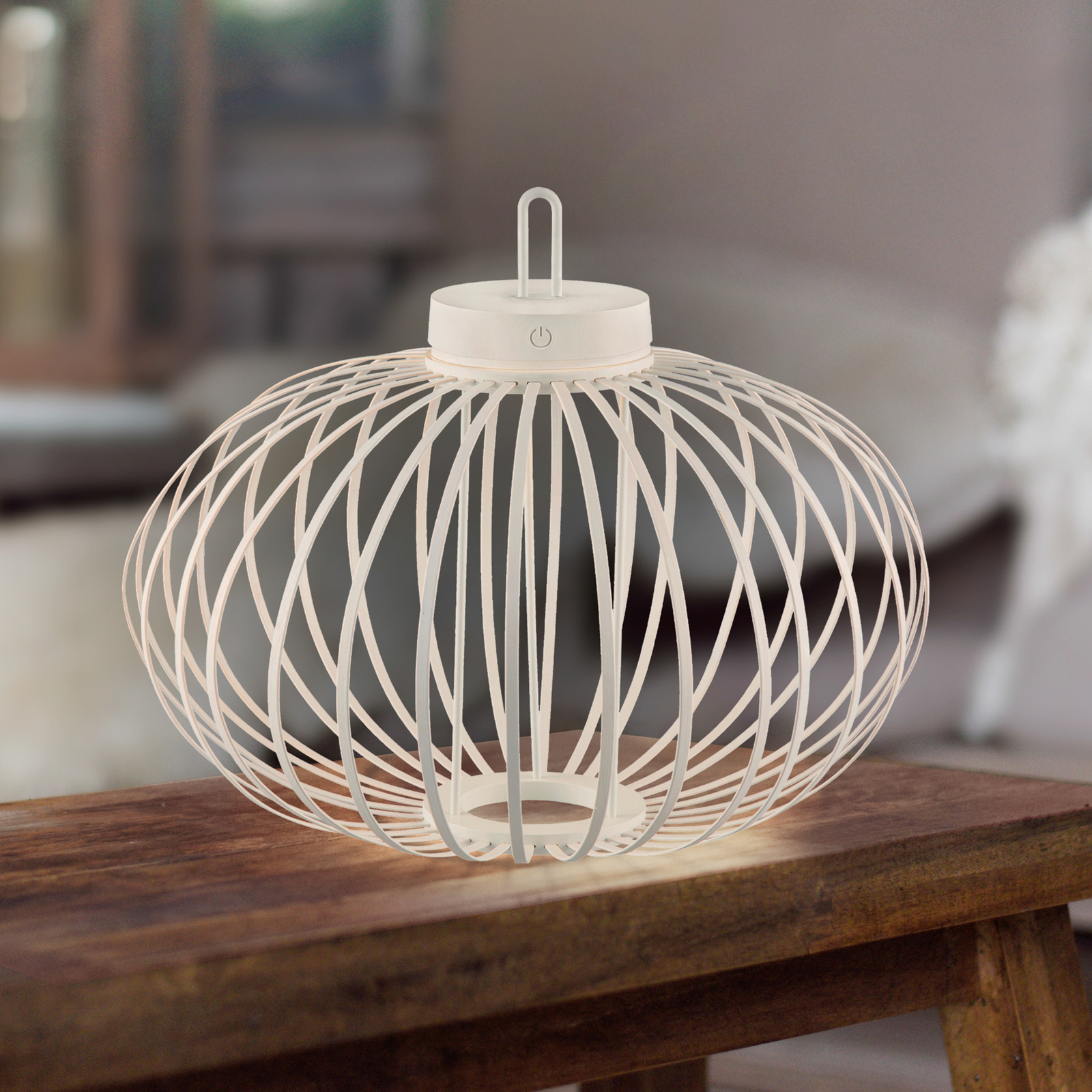 JUST LIGHT. LED table lamp Akuba grey-beige 37cm bamboo