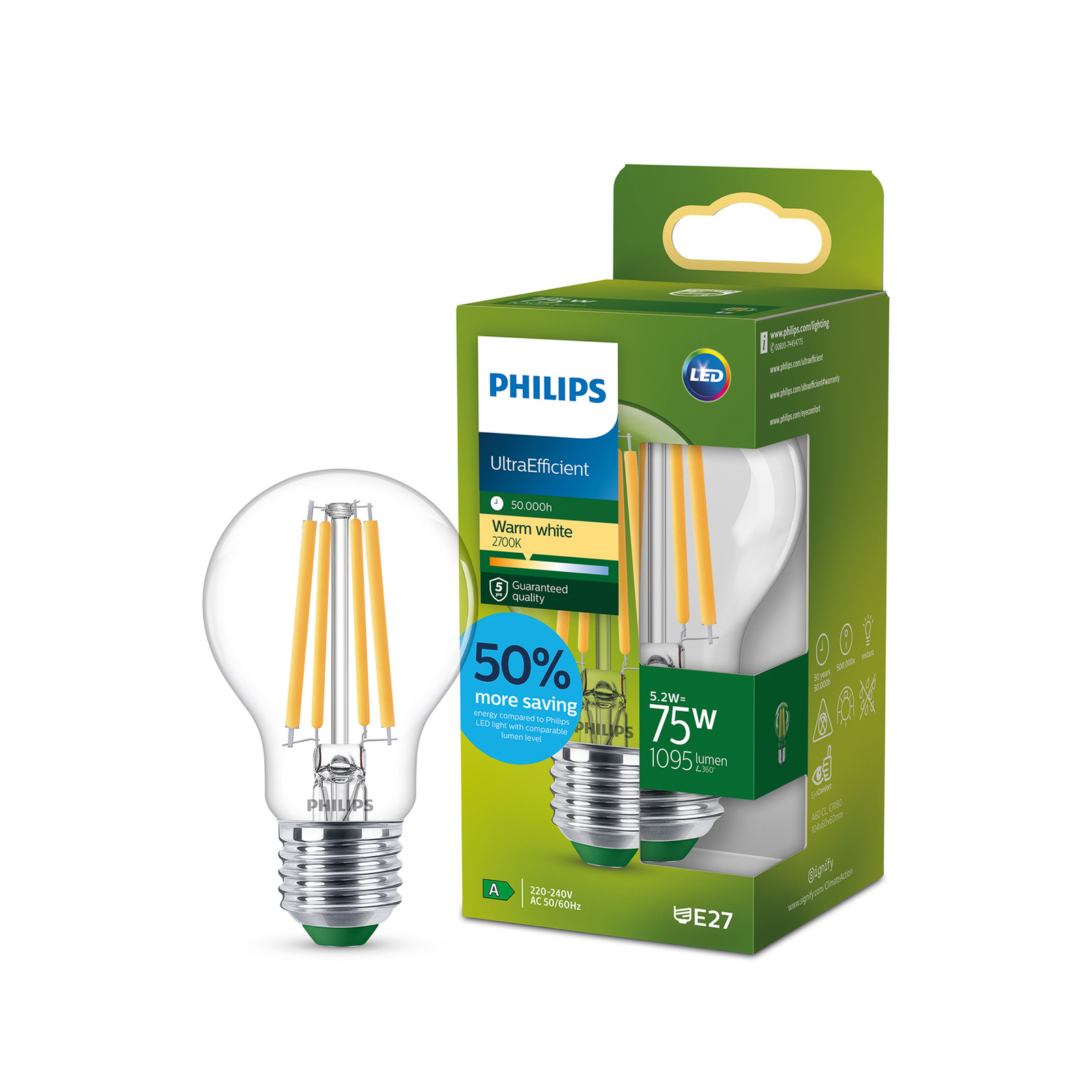 Philips E27 LED A60 5,2W 1095lm 2 700K claire