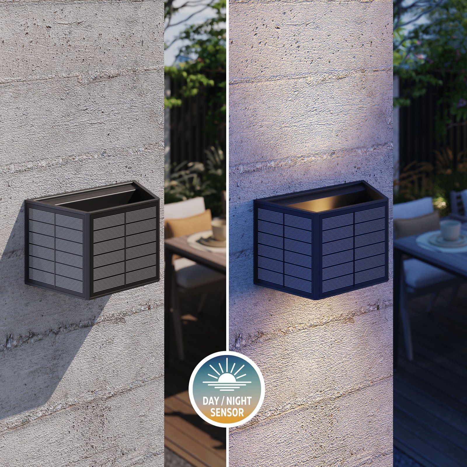 Calex Caserta solar LED outdoor wall light, up/down, black