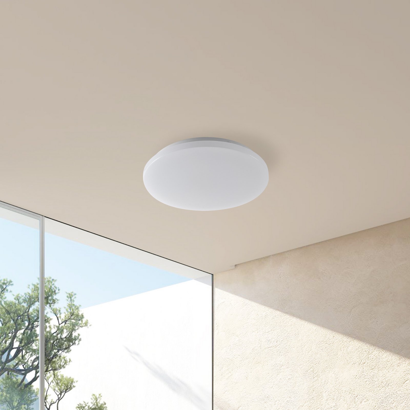 Lindby LED luz de teto exterior Kirkola, 4000 K, Ø 26 cm, branco