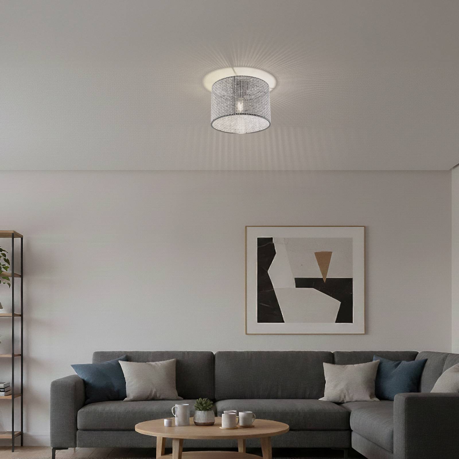 Deckenleuchte Goza, schwarz gemustert, Stoff, Ø 30 cm günstig online kaufen