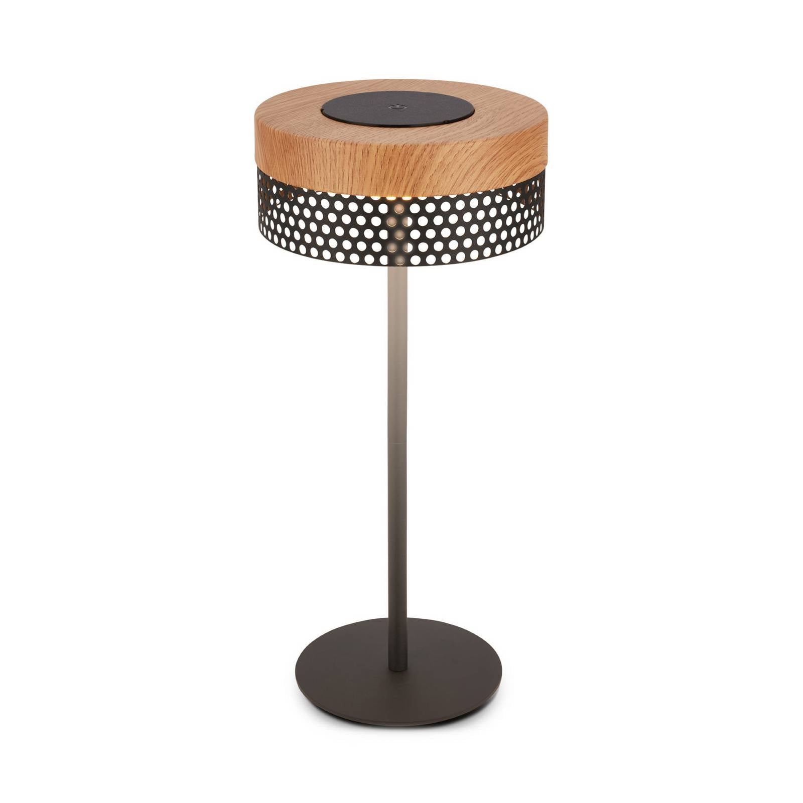 Akku-Tischleuchte Booha, braun, Metall, IP44, dimmbar
