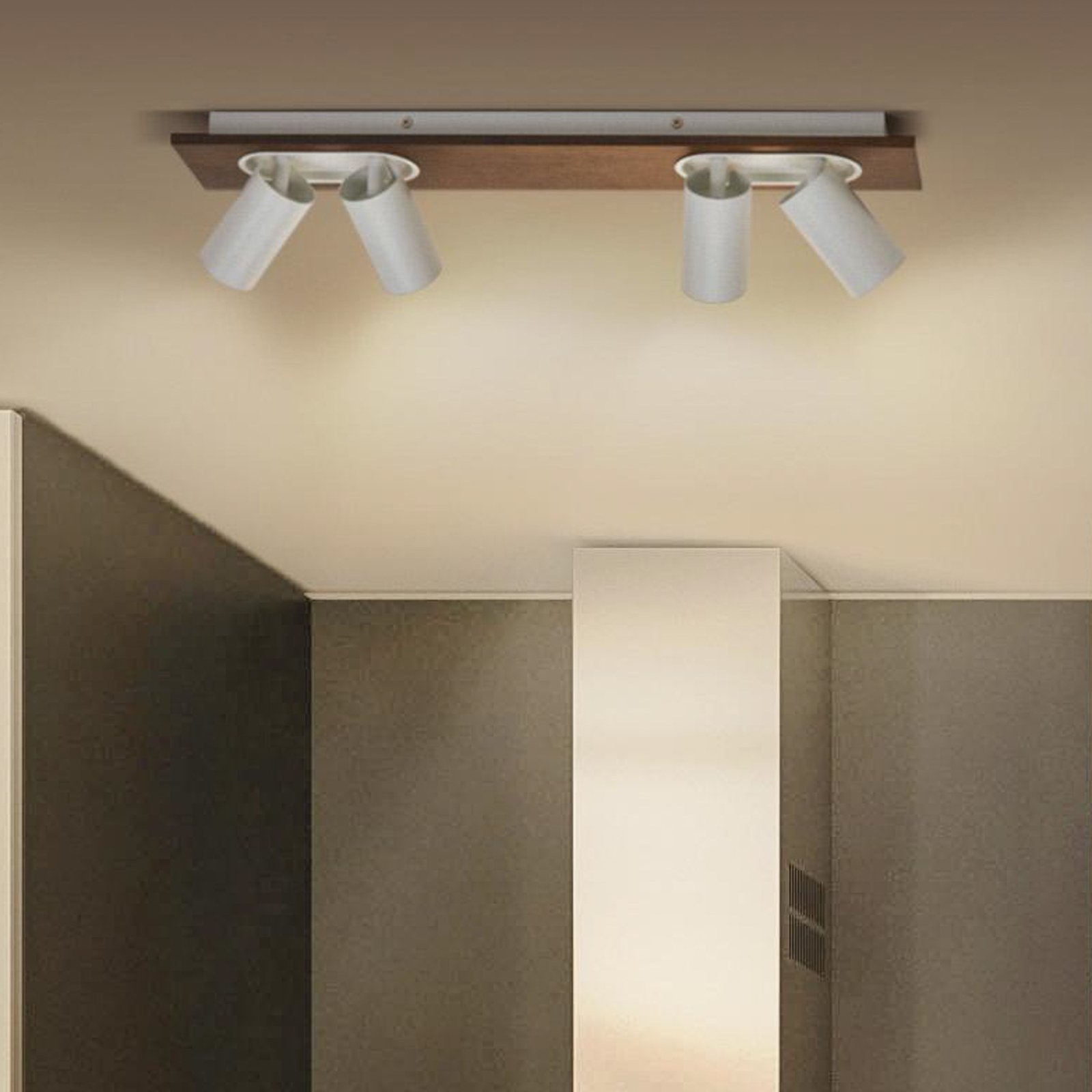 LEDVANCE Spot pour plafond LED Mercury GU10, 4 lampes, bois/blanc