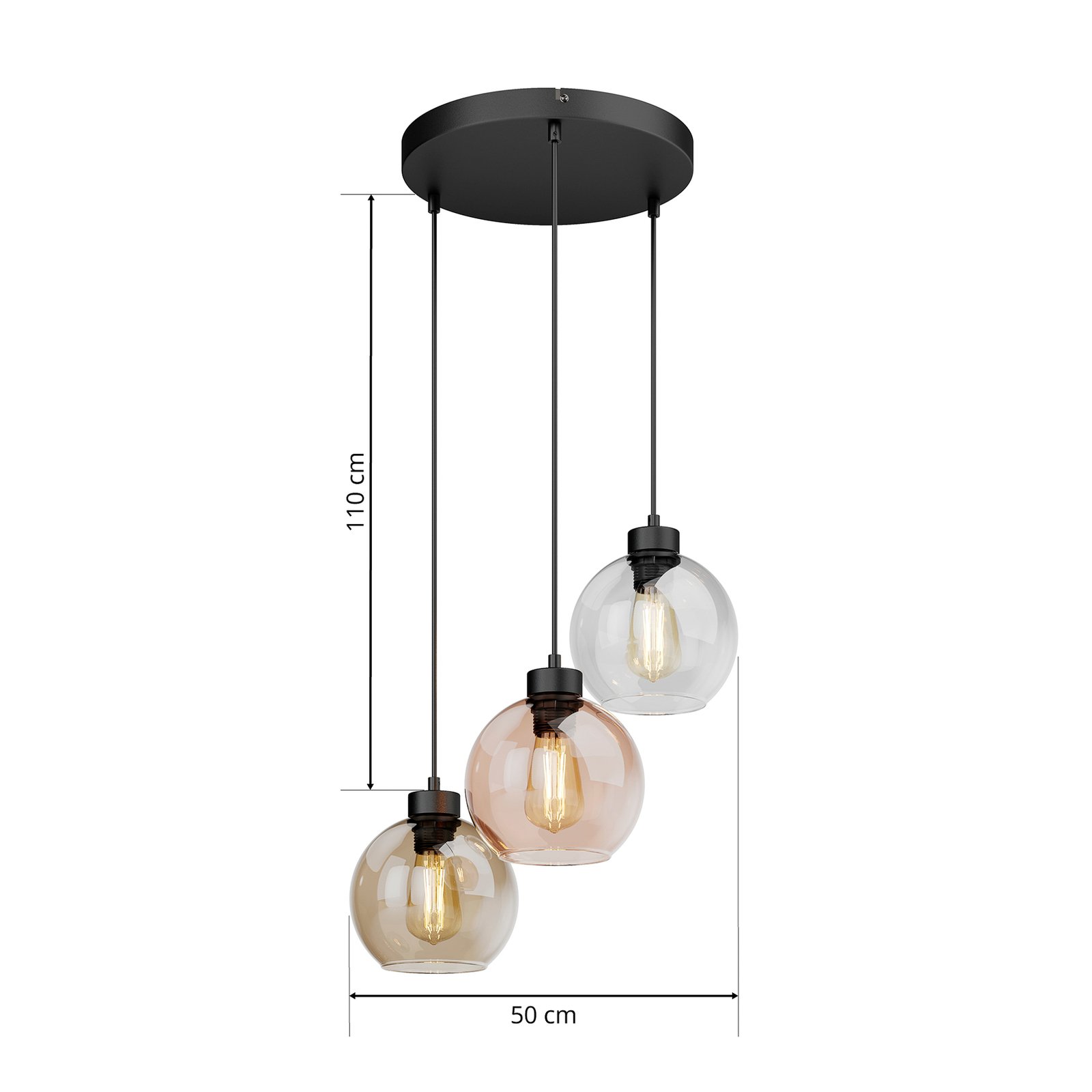 Cubus hanglamp, 3-lamps, helder/honingbruin
