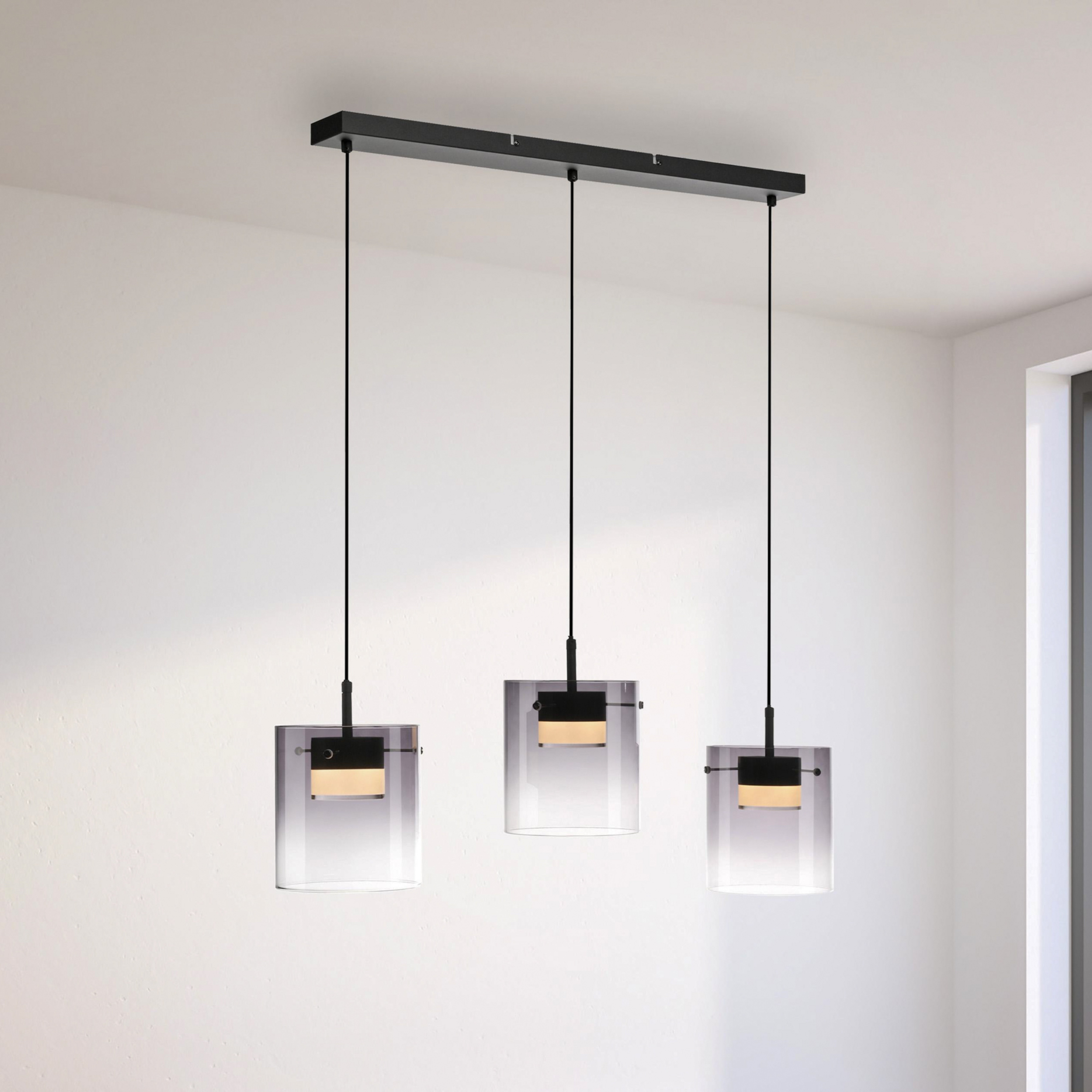 JUST LIGHT. LED-Hängeleuchte Elio, Rauchglas, 3-fl., schwarz