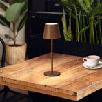 LED-Akku-Tischleuchte Roxi, rostfarben, Metall, IP54, Dimmer