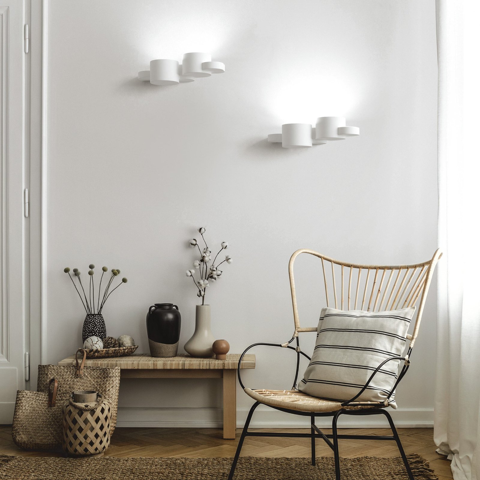 Chio wall light, 33.5 cm wide, 2-bulb, white, plaster, GX53