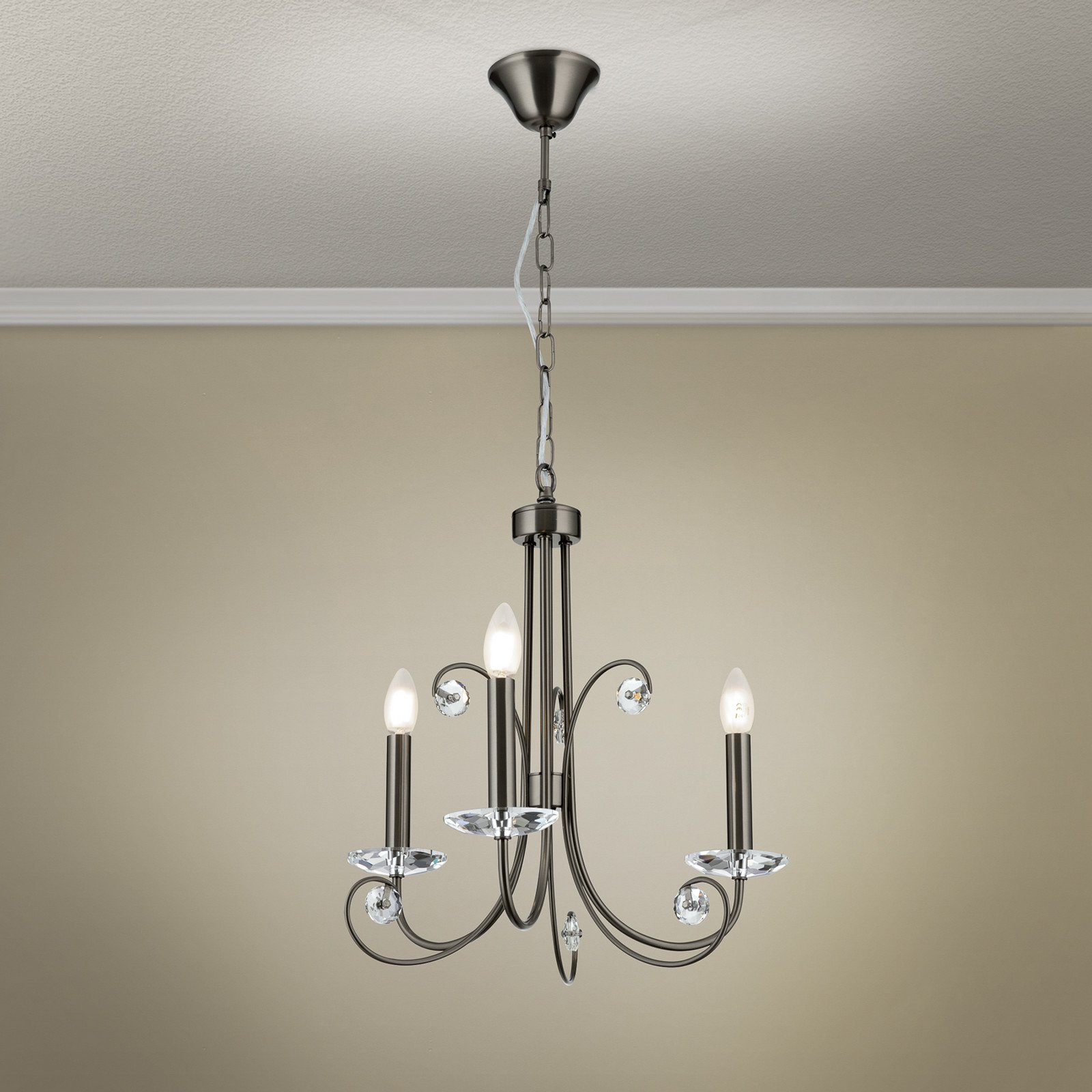 ORION Candelabru Ariane culoare nichel Ø 50 cm cristal 3 becuri. - Camera de zi / sufragerie - nichel clar - Metal