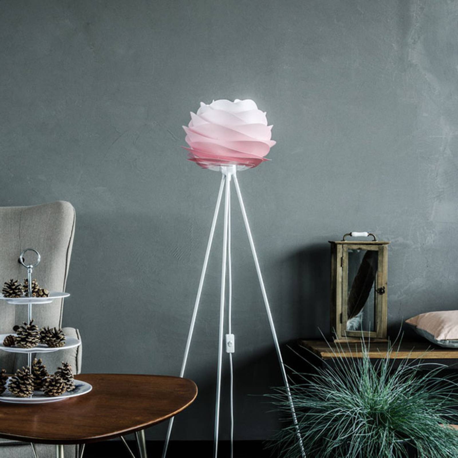 UMAGE Carmina Mini lampadaire rose/trépied blanc