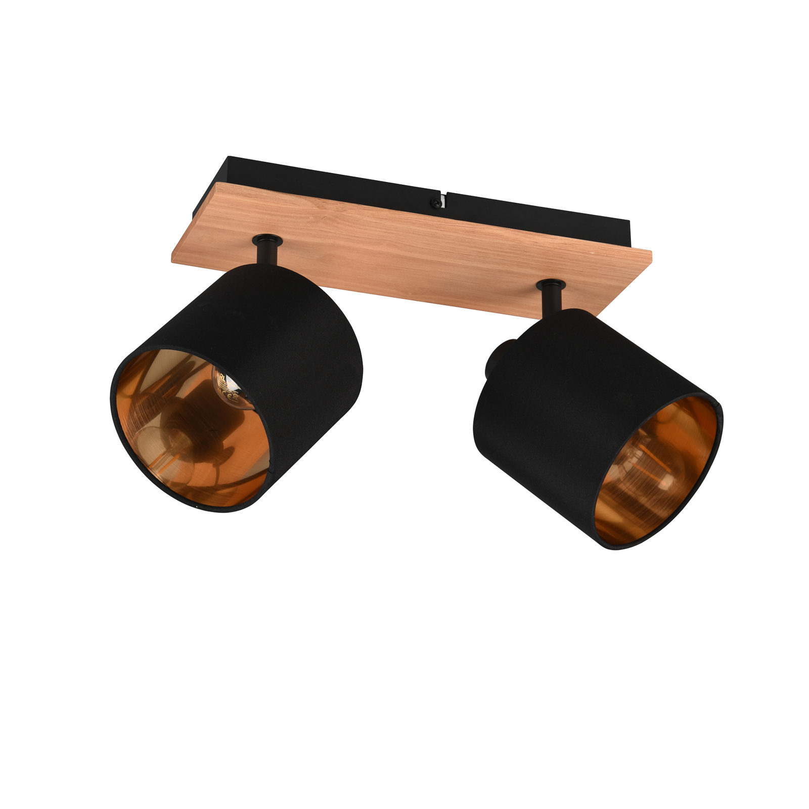 Tommyjev stropni reflektor, les/črna/zlata, dolžina 30 cm, 2 luči.