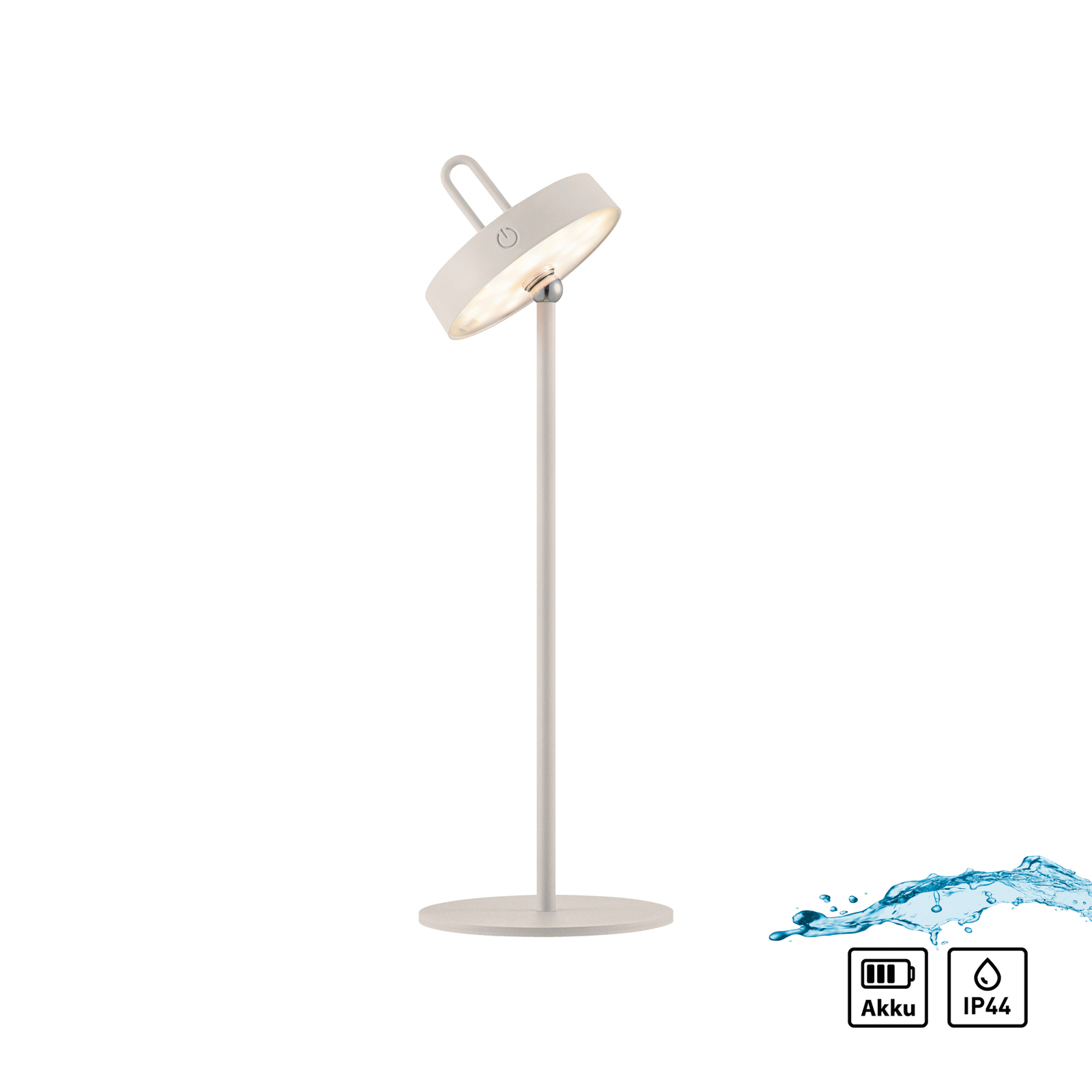 JUST LIGHT. Lampada da tavolo LED Amag grigio-beige in ferro IP44